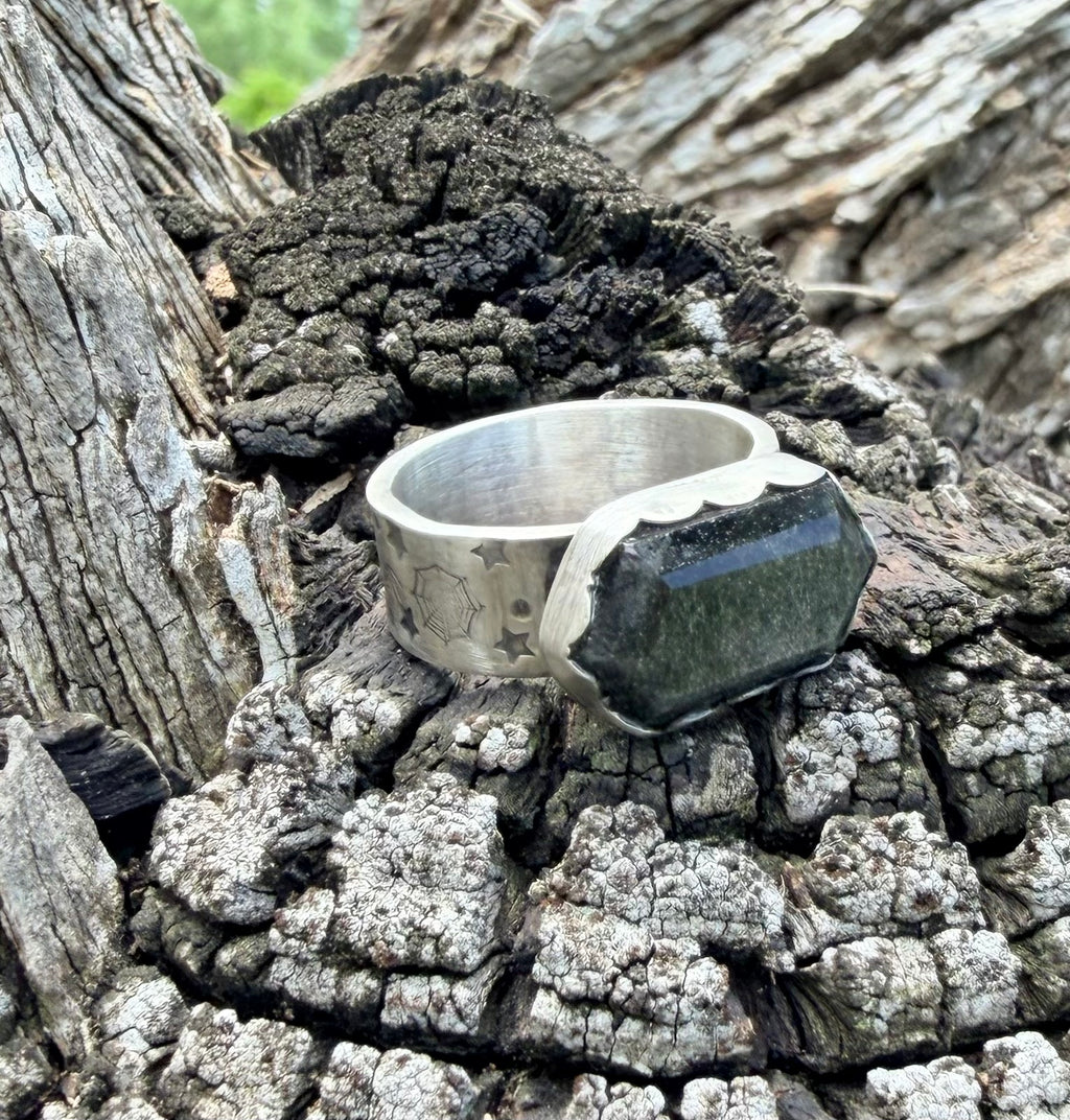 Silver Sheen Obsidian Goth Ring