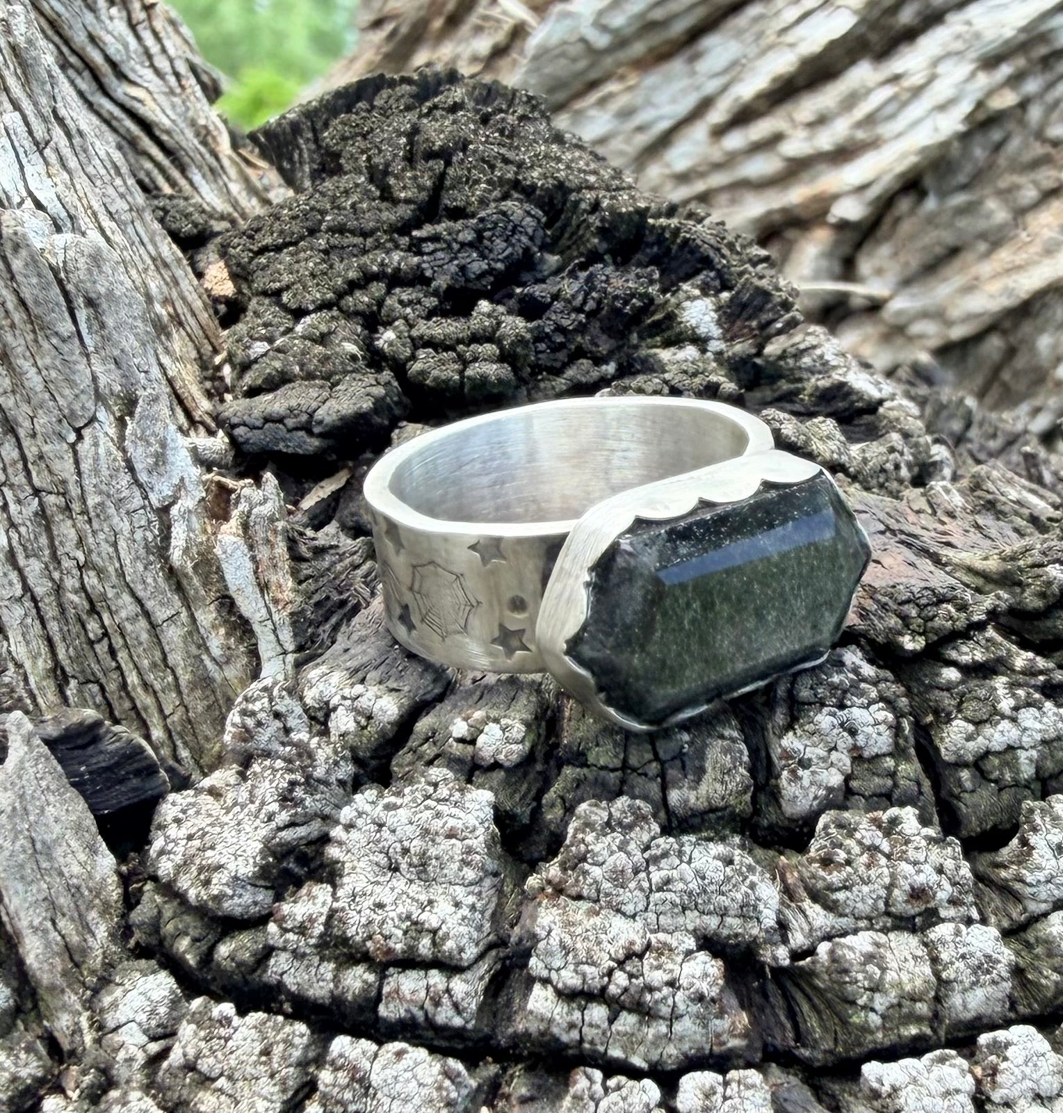 Silver Sheen Obsidian Goth Ring