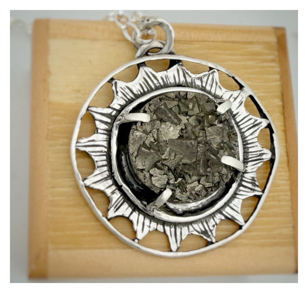 Pyrite Crystal Sterling Silver Sun Necklace