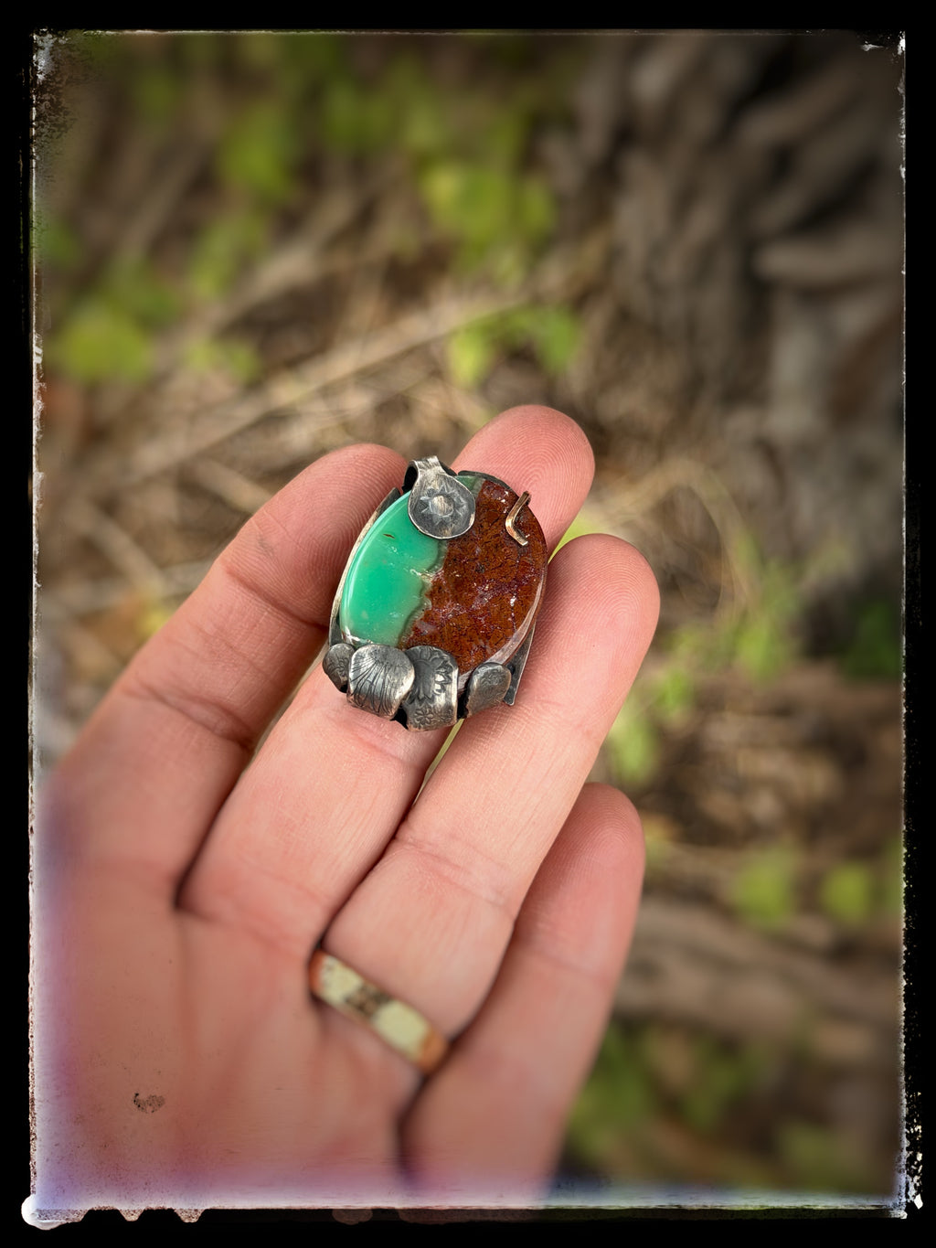 Chrysoprase Sun & Flowers Ring