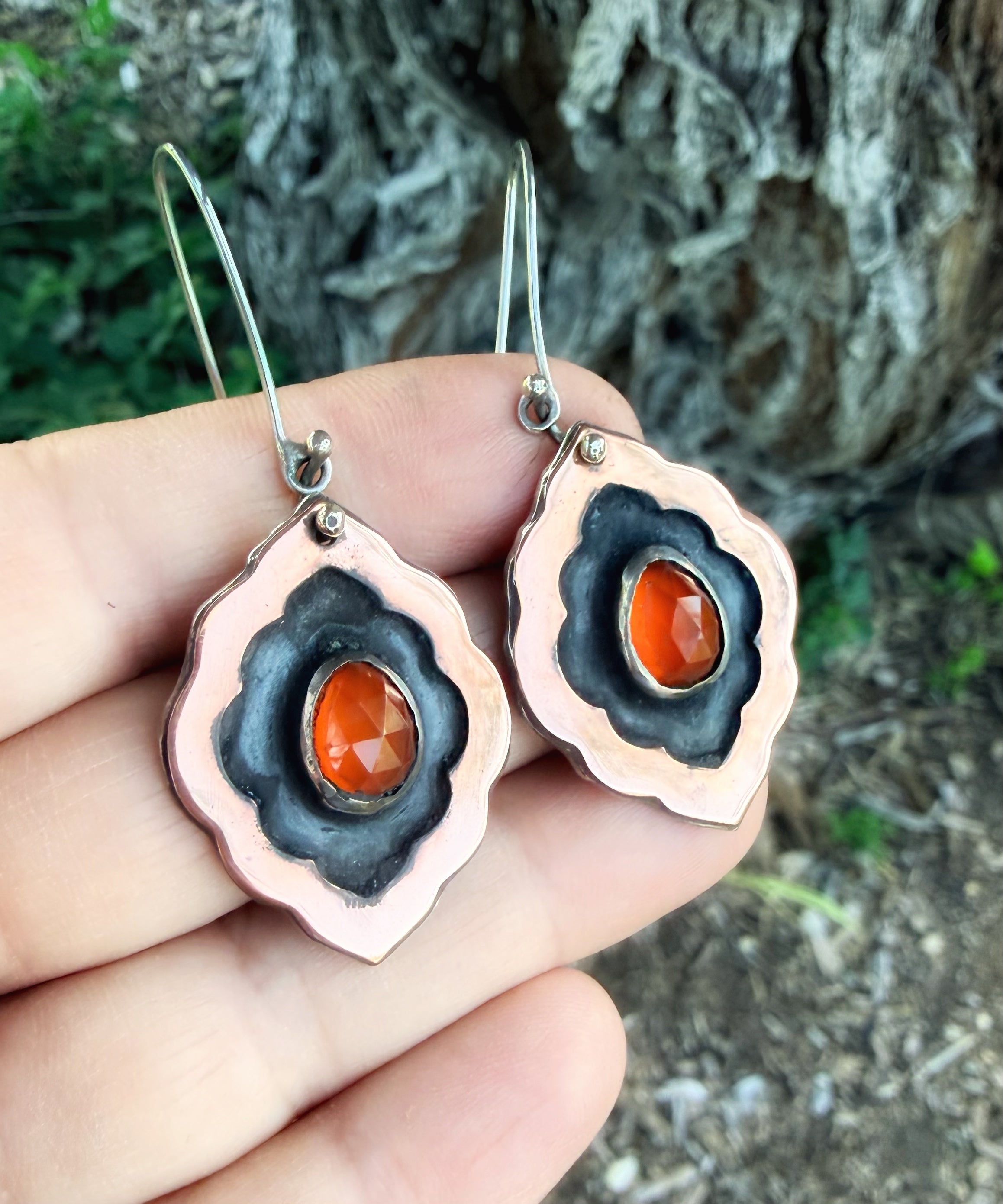 Boho Rose Cut Carnelian Dangle Earrings