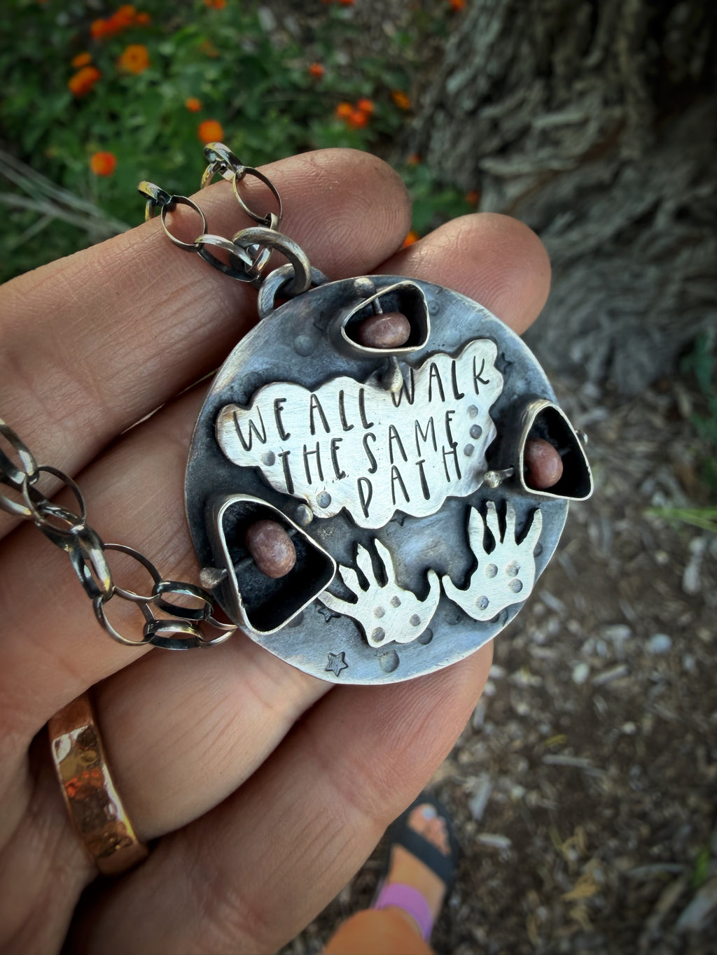 We All Walk the Same Path Opossum Paw Print Necklace