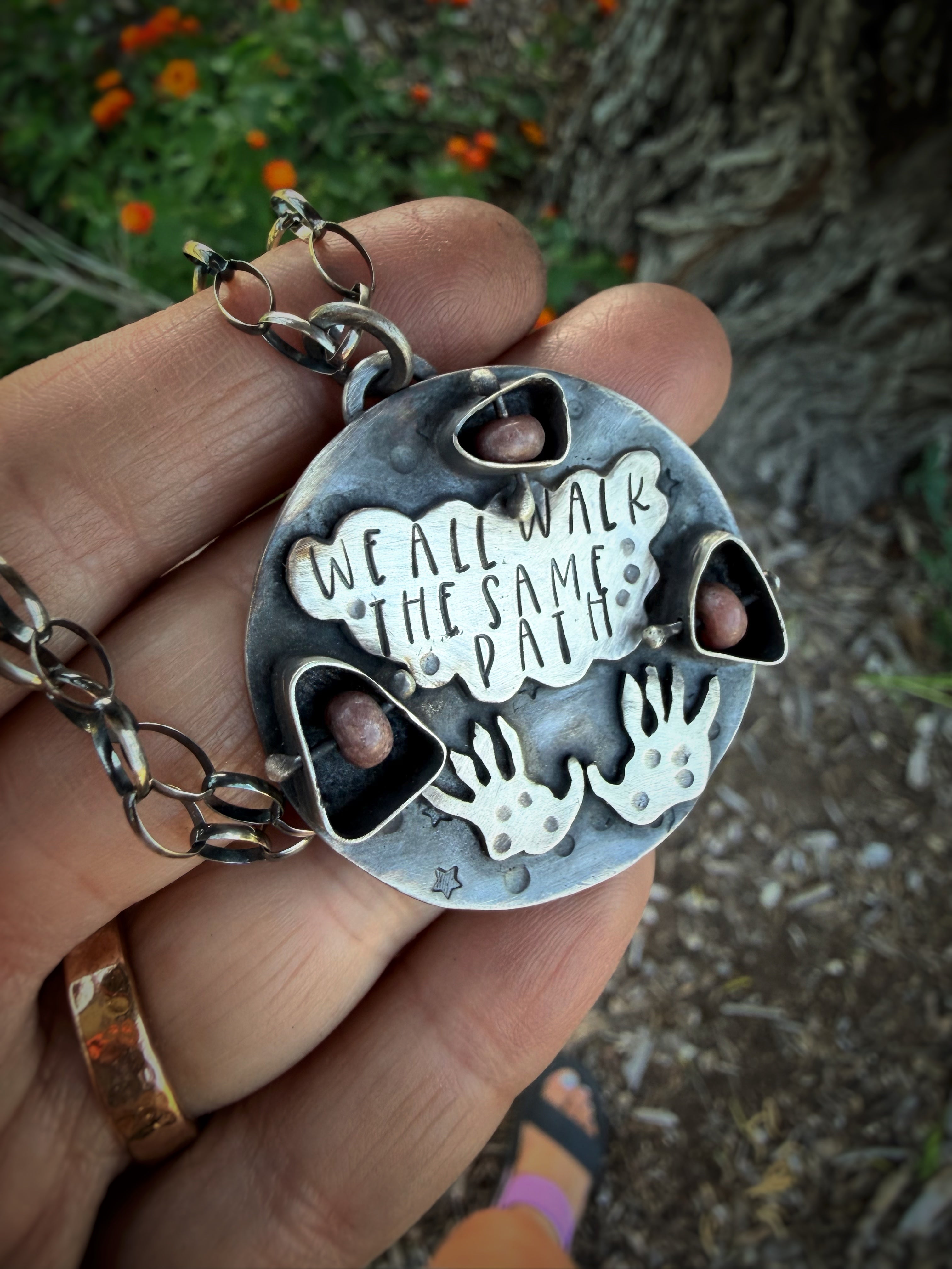We All Walk the Same Path Opossum Paw Print Necklace