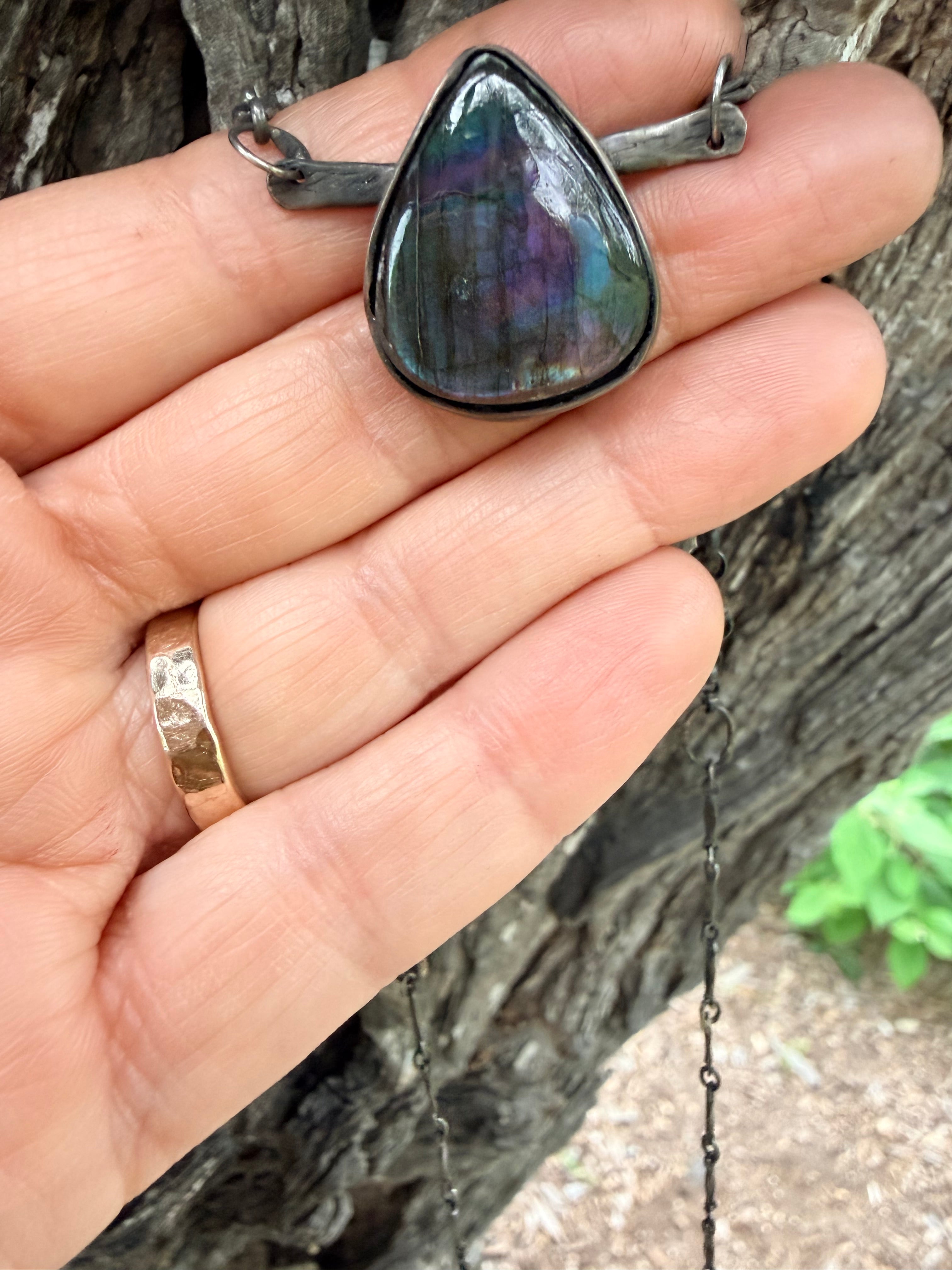 Fire  Labradorite Teardrop Necklace