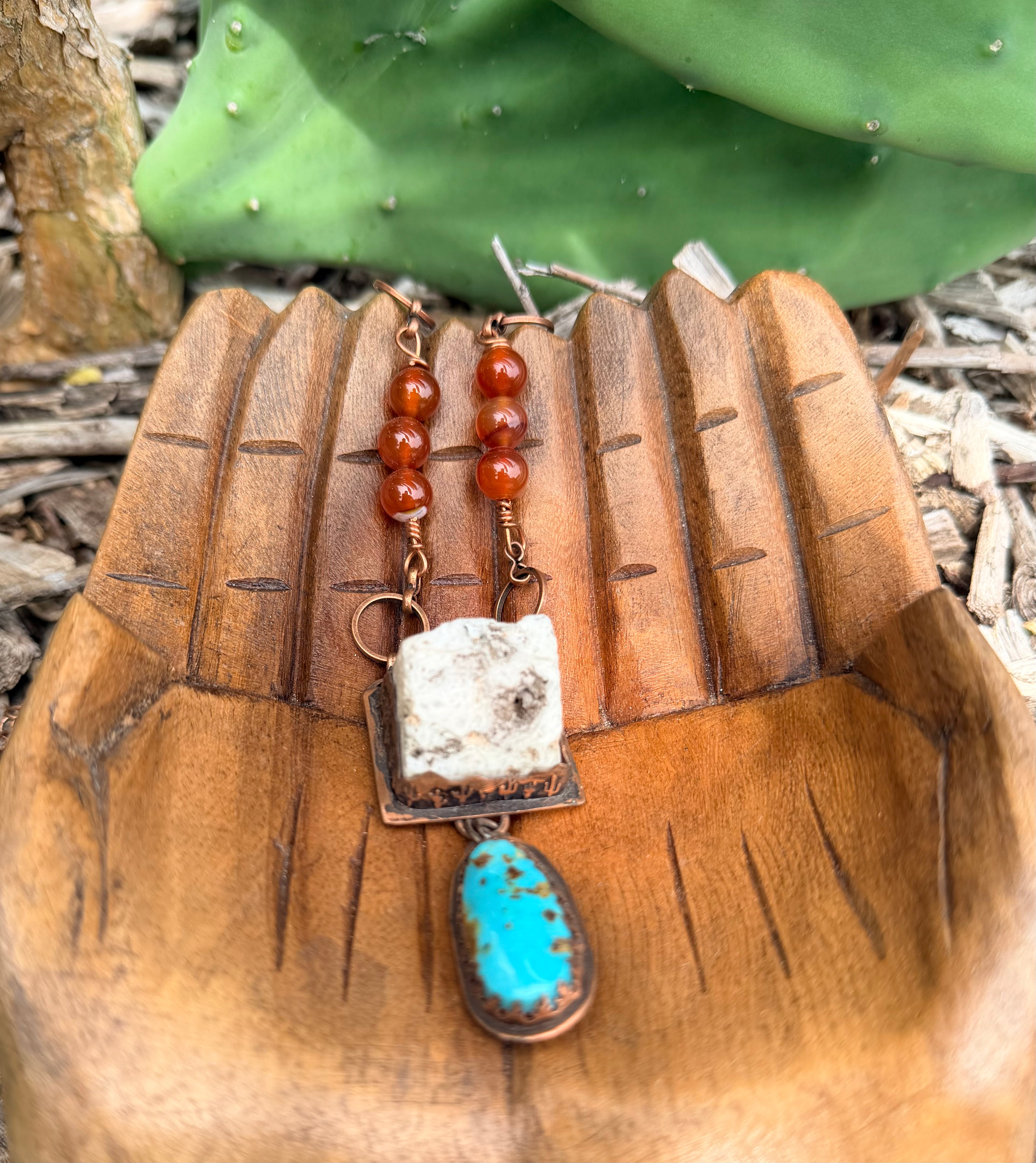 Desert Love Scolescite Turquoise Carnelian Necklace