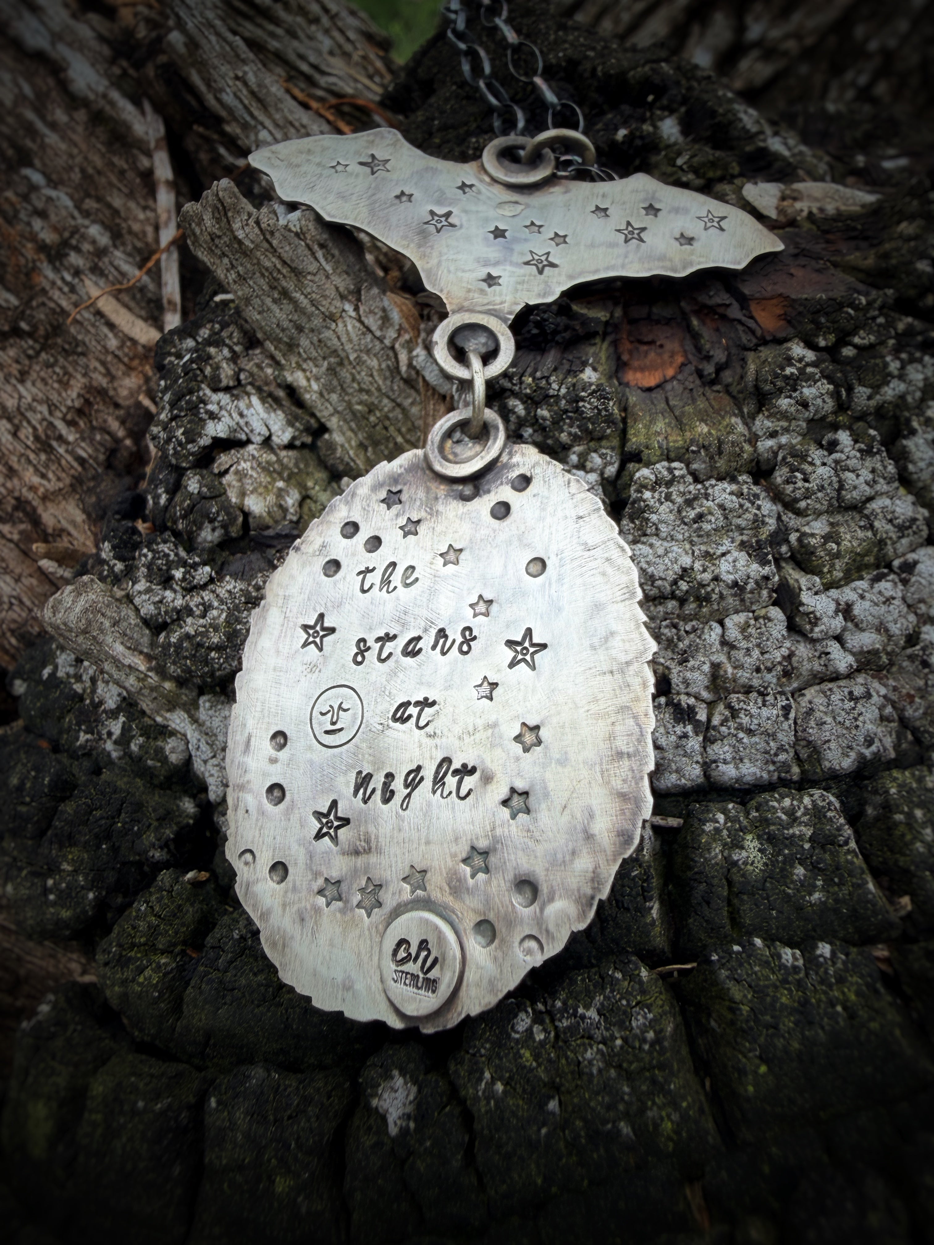 Texas Moss Agate Bat Stars at Night Necklace