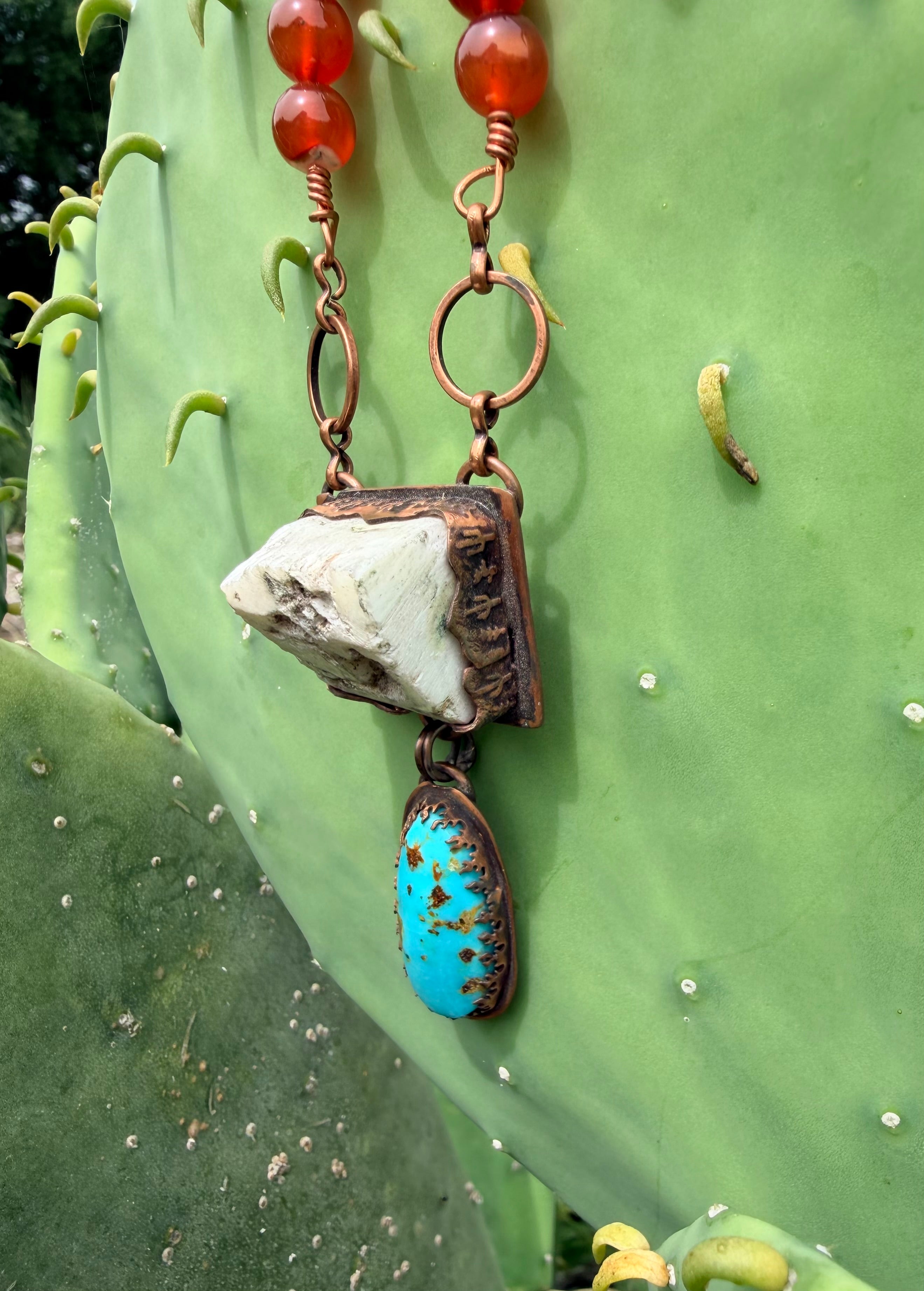 Desert Love Scolescite Turquoise Carnelian Necklace