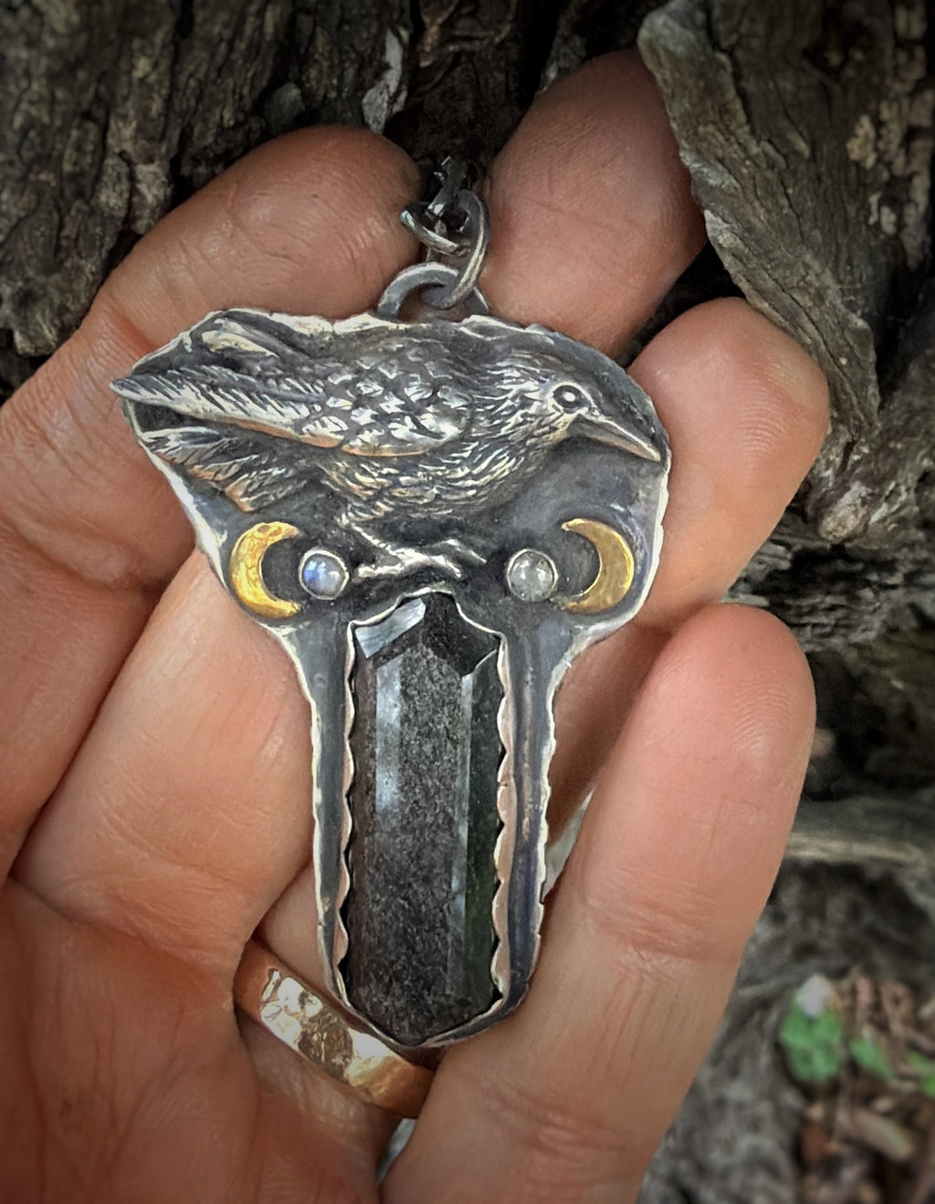 Crow Silver Sheen Obsidian Necklace