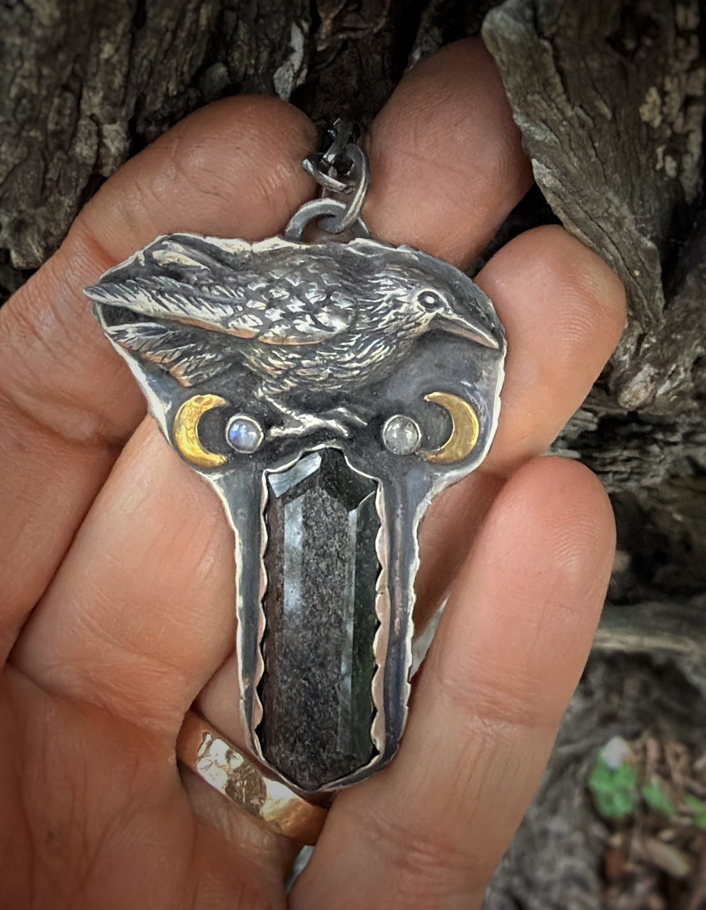 Crow Silver Sheen Obsidian Necklace
