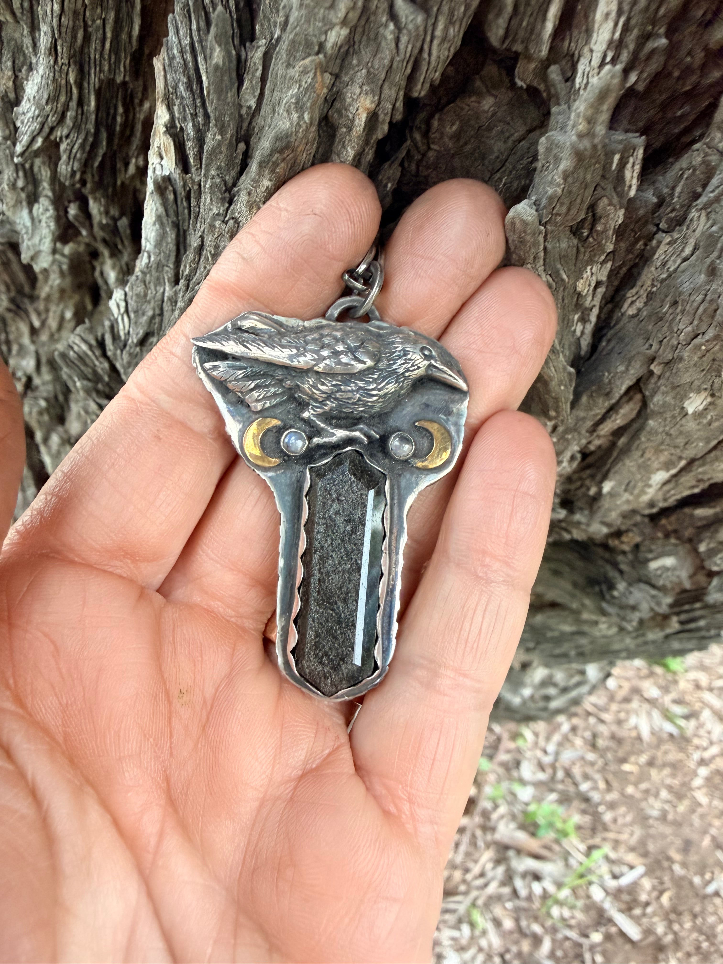 Crow Silver Sheen Obsidian Necklace