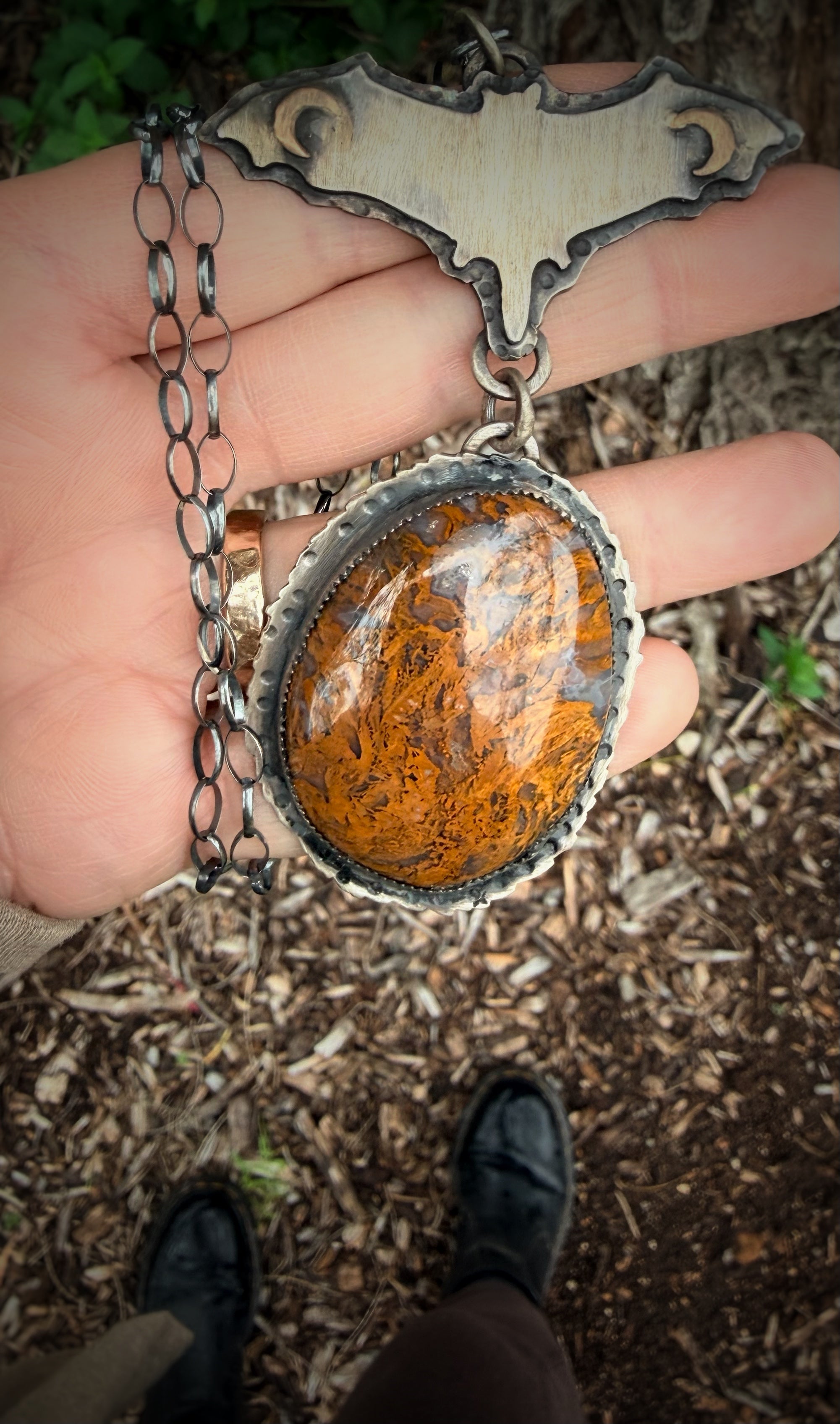 Texas Moss Agate Bat Stars at Night Necklace