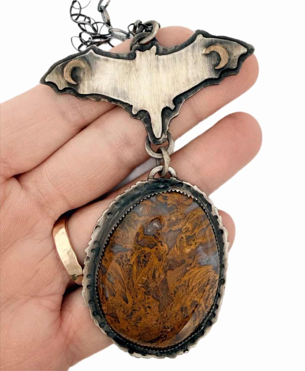 Texas Moss Agate Bat Stars at Night Necklace