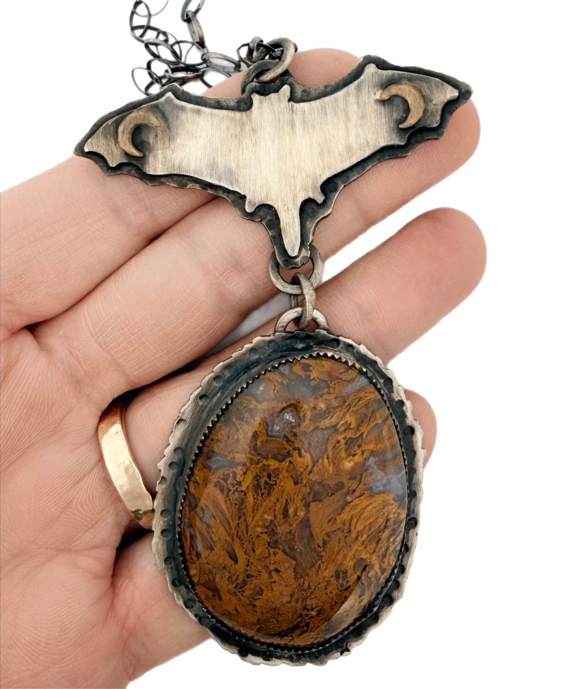 Texas Moss Agate Bat Stars at Night Necklace