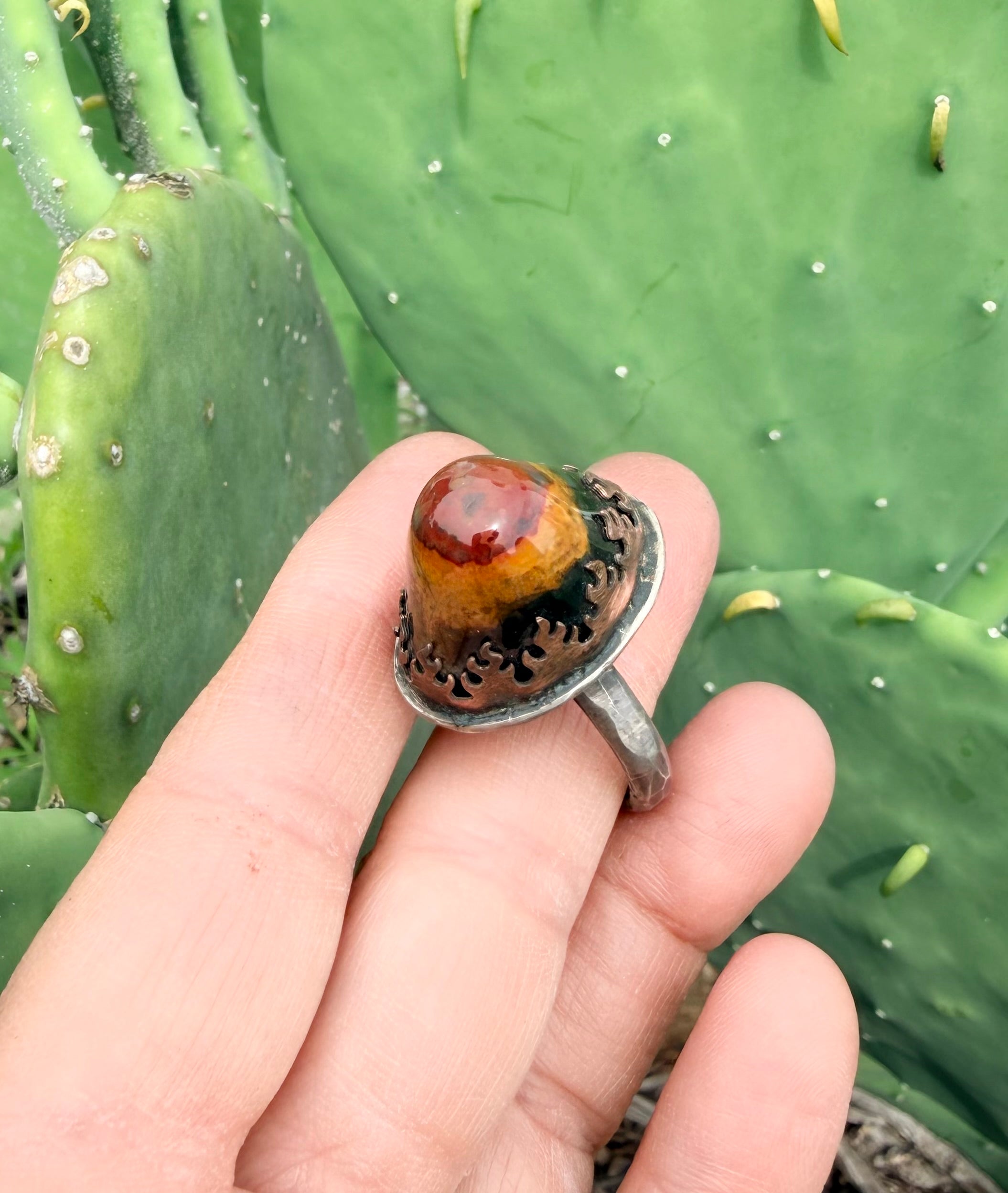 Fire Bezel Agate Ring
