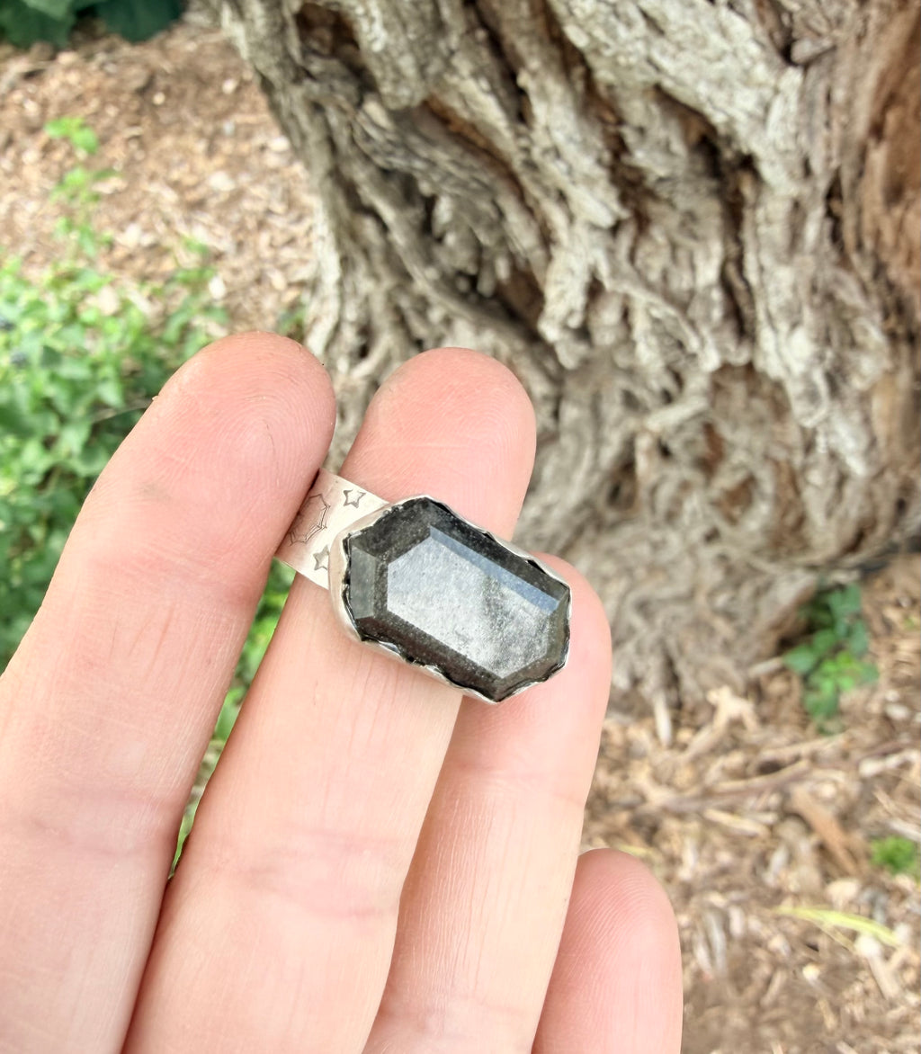 Silver Sheen Obsidian Goth Ring