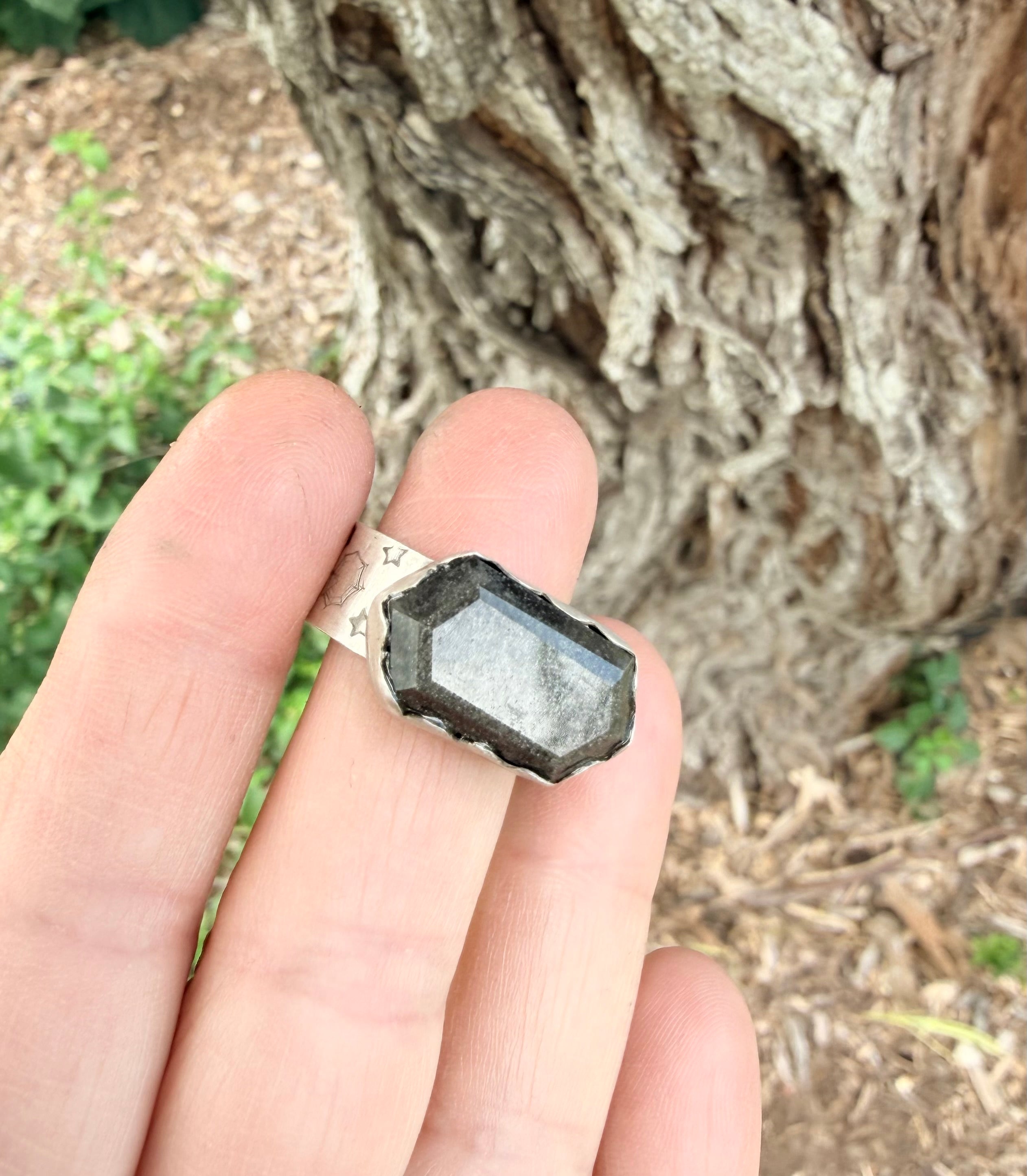 Silver Sheen Obsidian Goth Ring