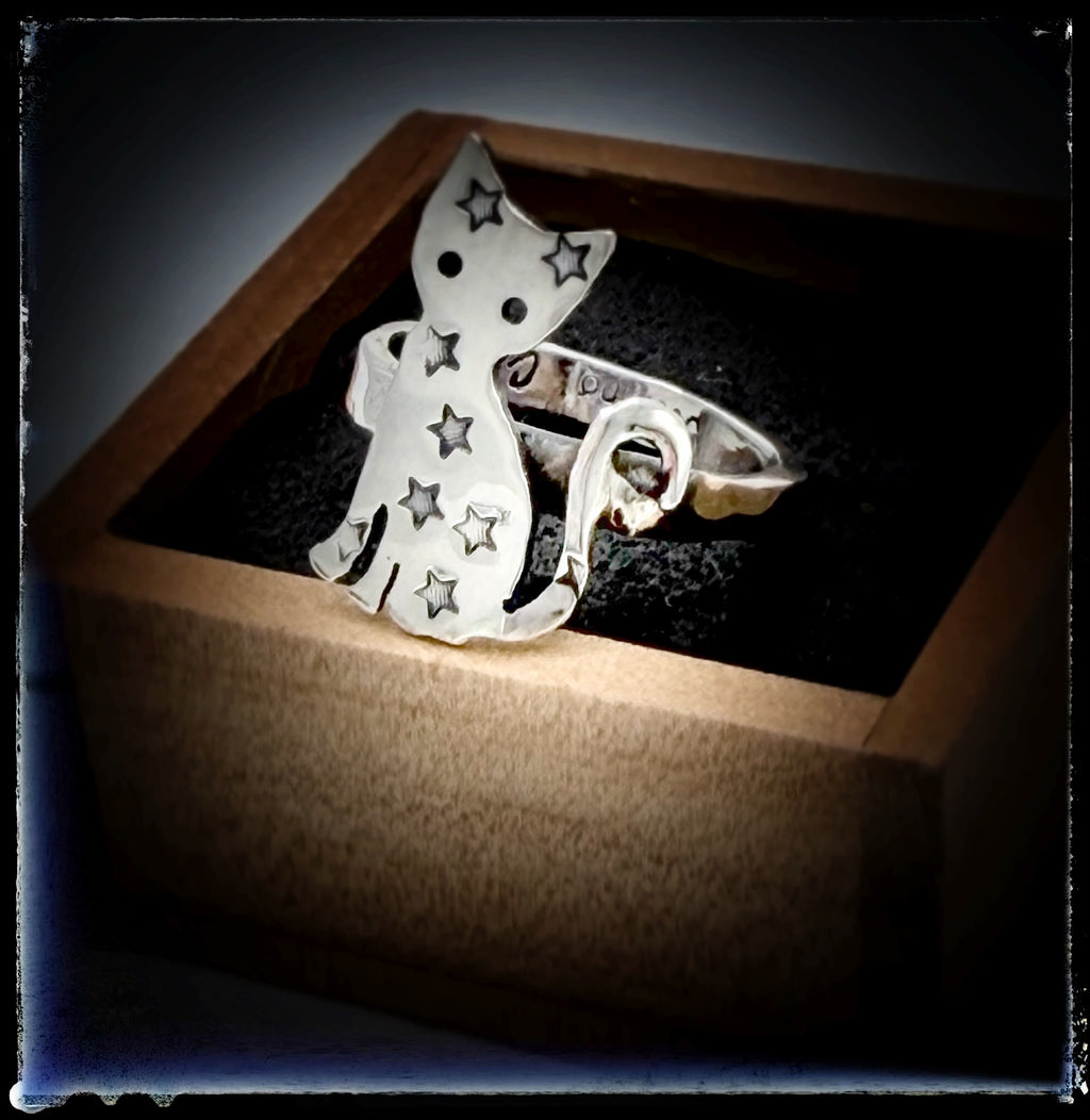 Celestial Halloween Cat Sterling Silver Ring