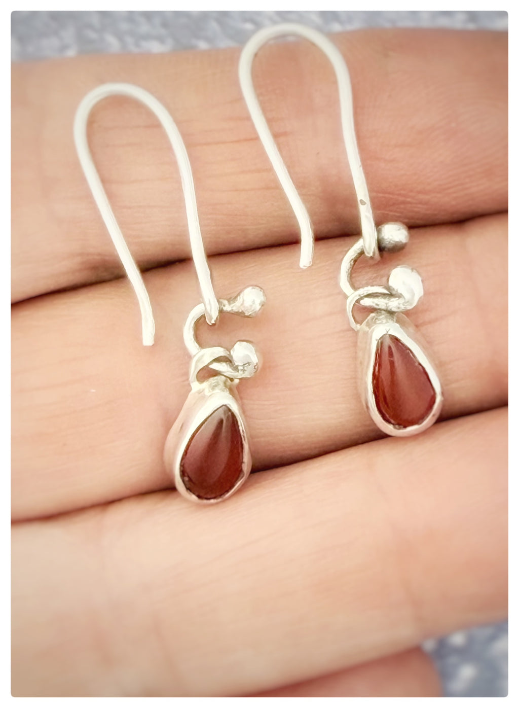 Tiny Carnelian Teardrop Dangle Sterling Silver Earrings