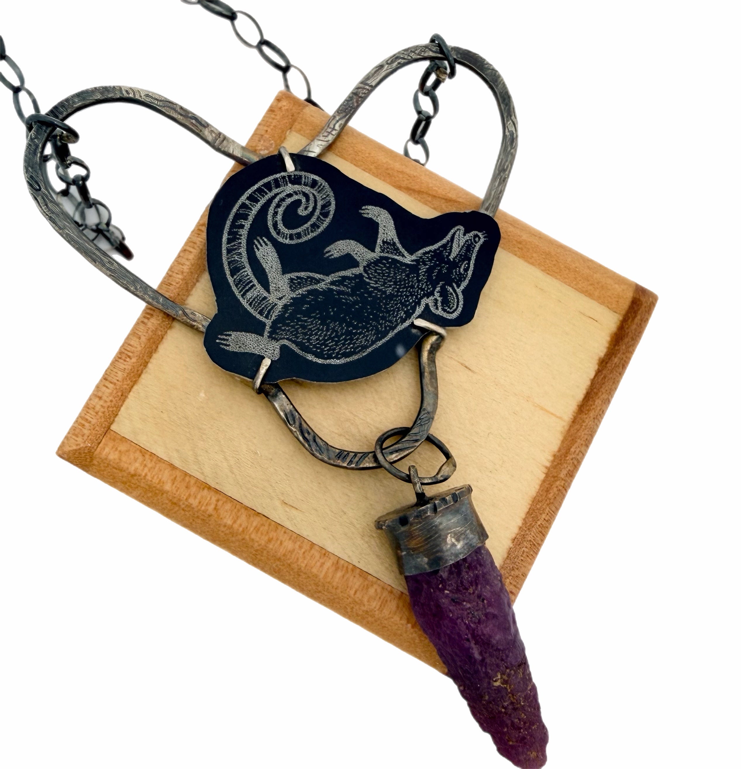 Play Dead Opossum Love Heart Raw Ruby Necklace