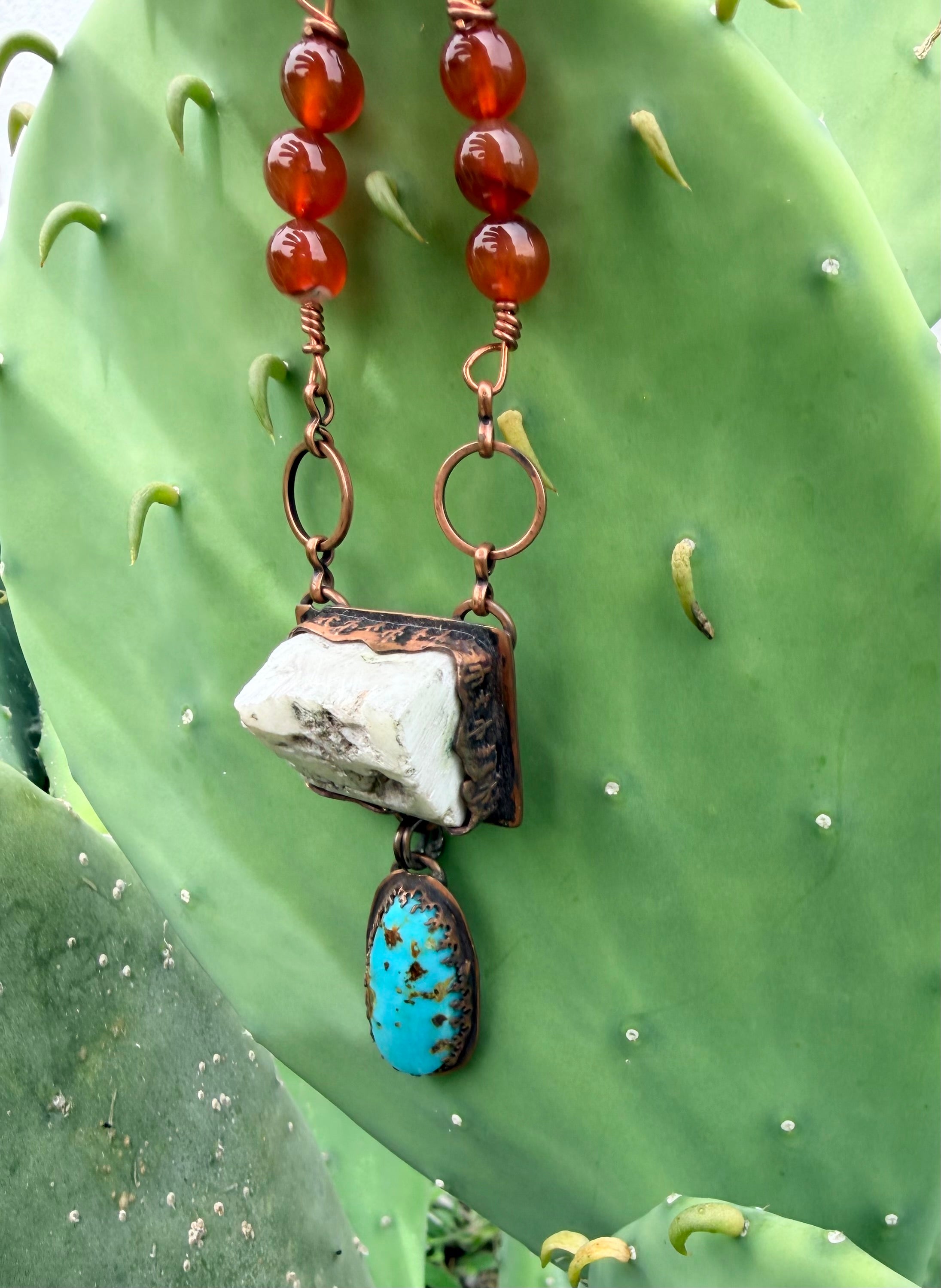 Desert Love Scolescite Turquoise Carnelian Necklace