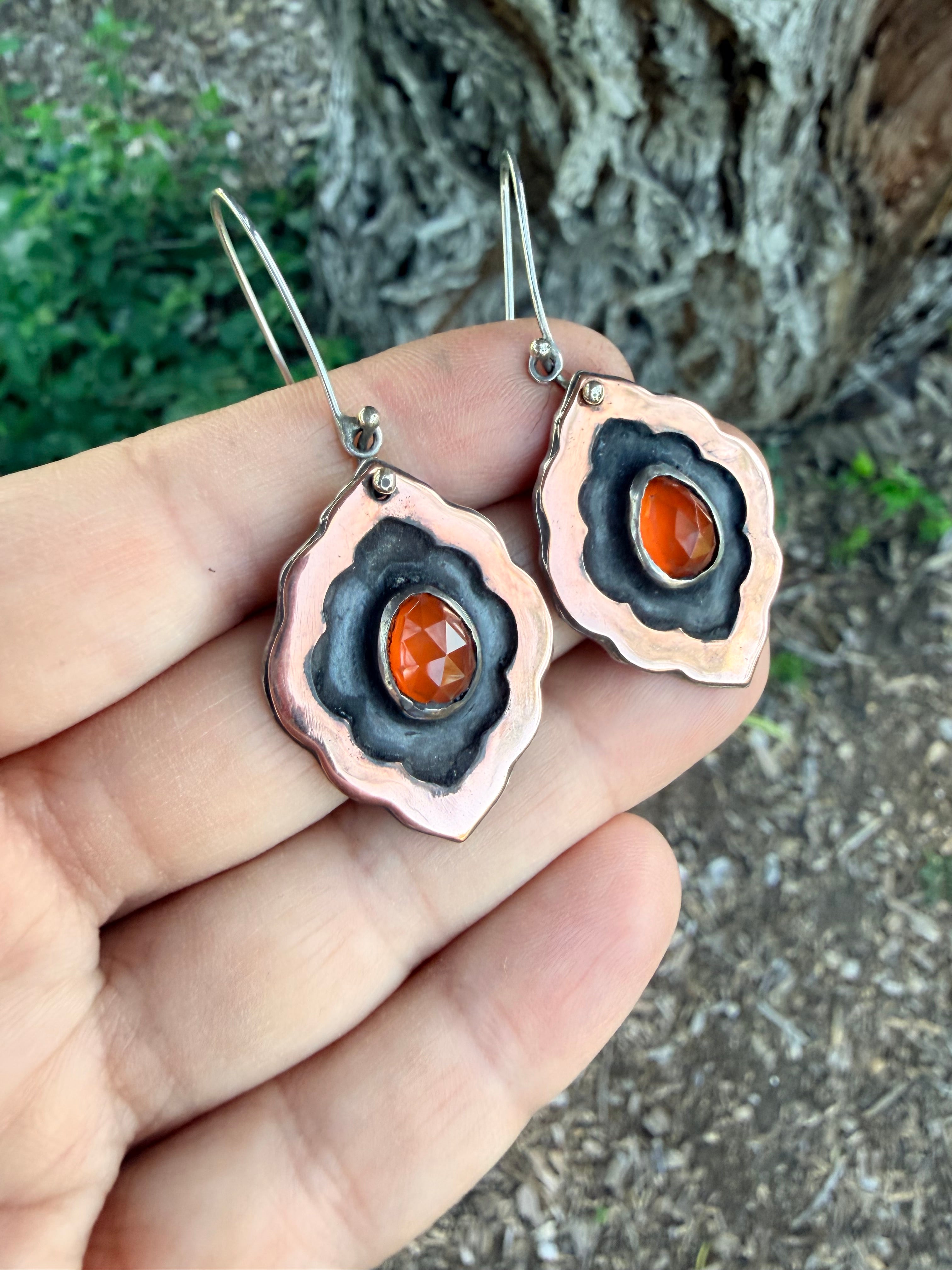 Boho Rose Cut Carnelian Dangle Earrings