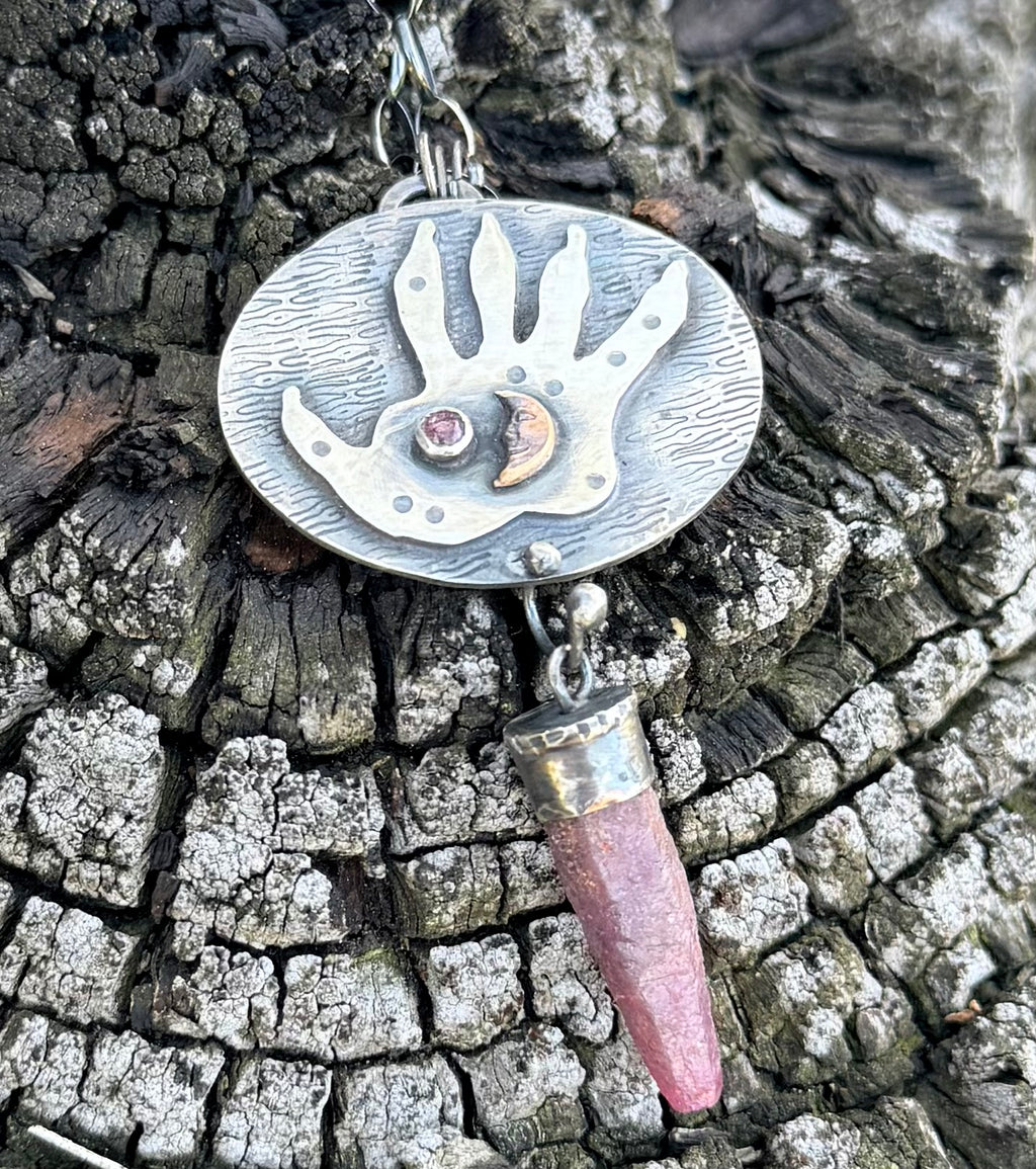 The Night is my Time Opossum Paw Raw Ruby Necklace