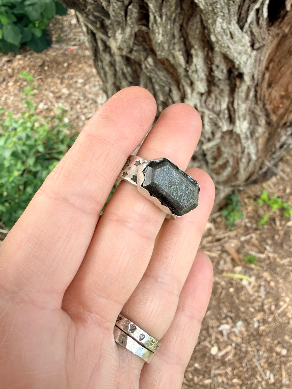 Silver Sheen Obsidian Goth Ring