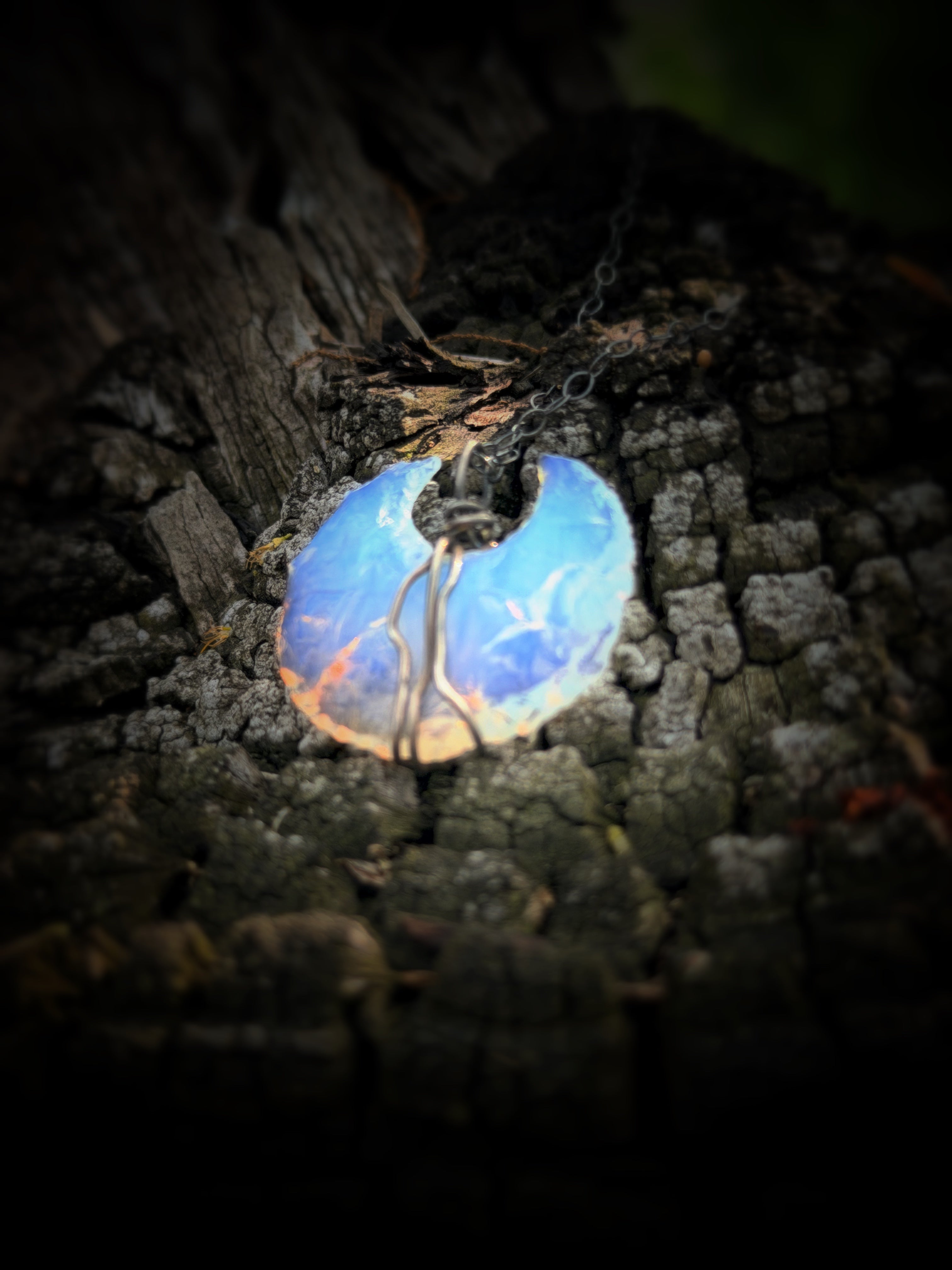 Opalite Crescent Wire Wrapped Pendant