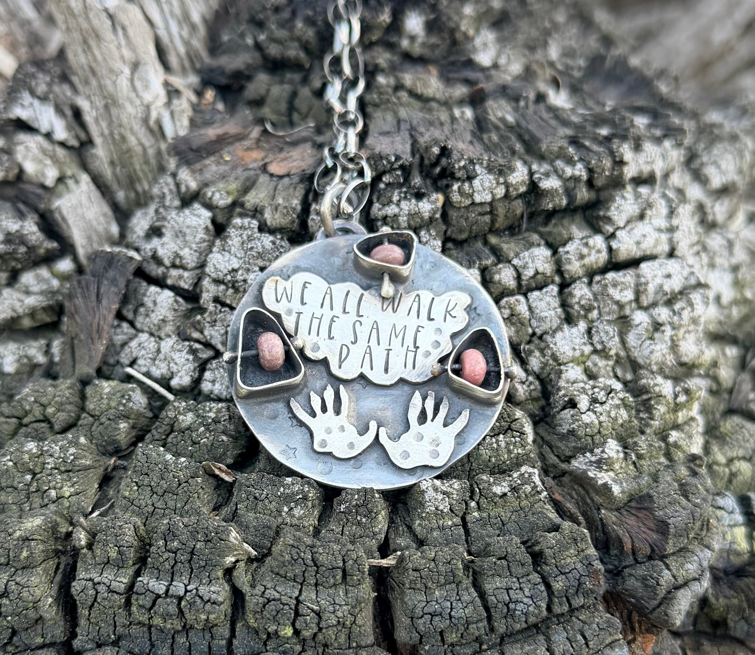 We All Walk the Same Path Opossum Paw Print Necklace