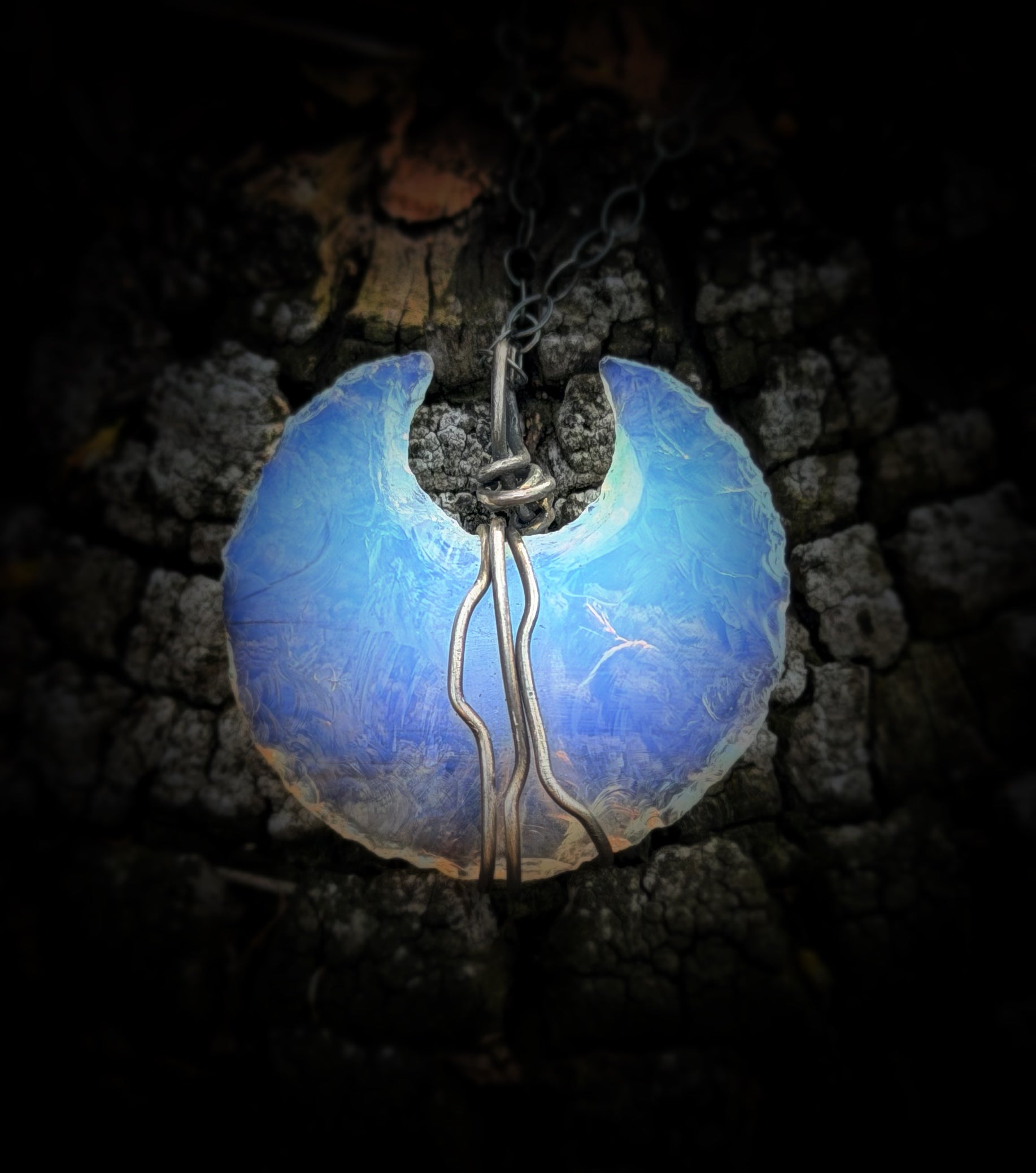 Opalite Crescent Wire Wrapped Pendant