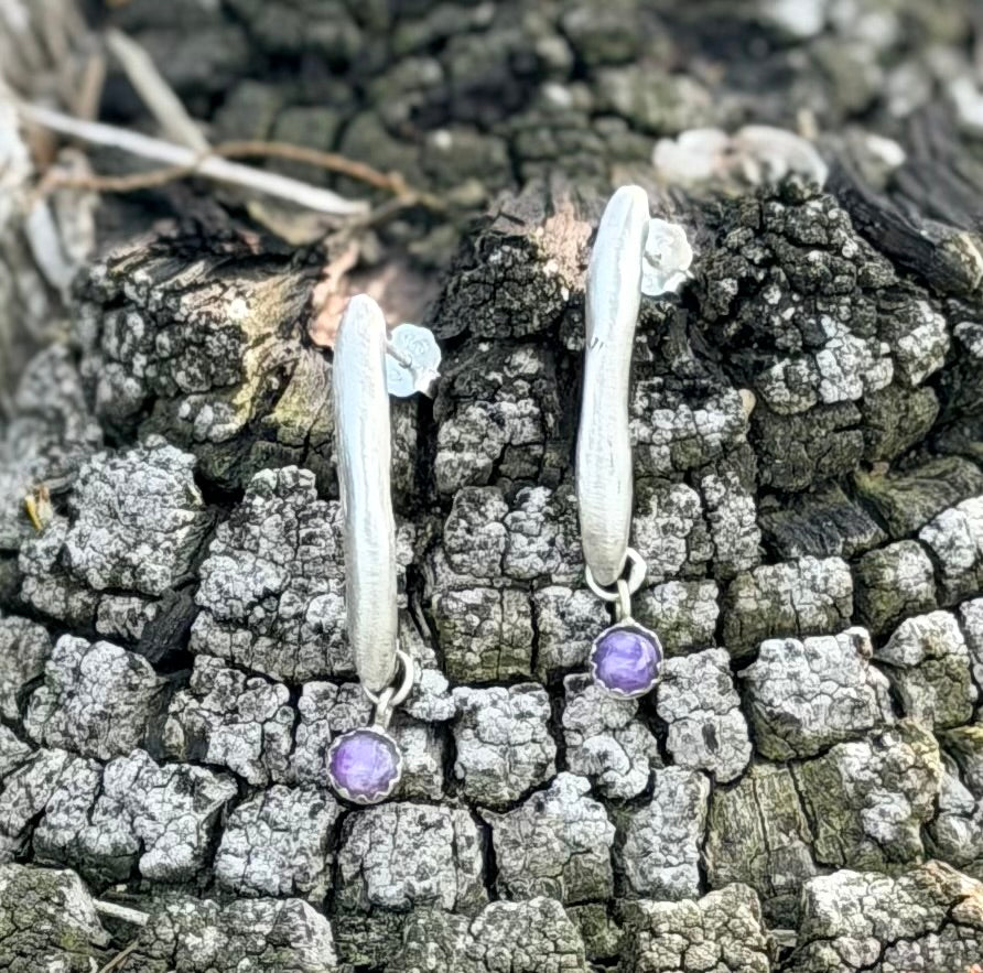 Charoite Crescent Earrings