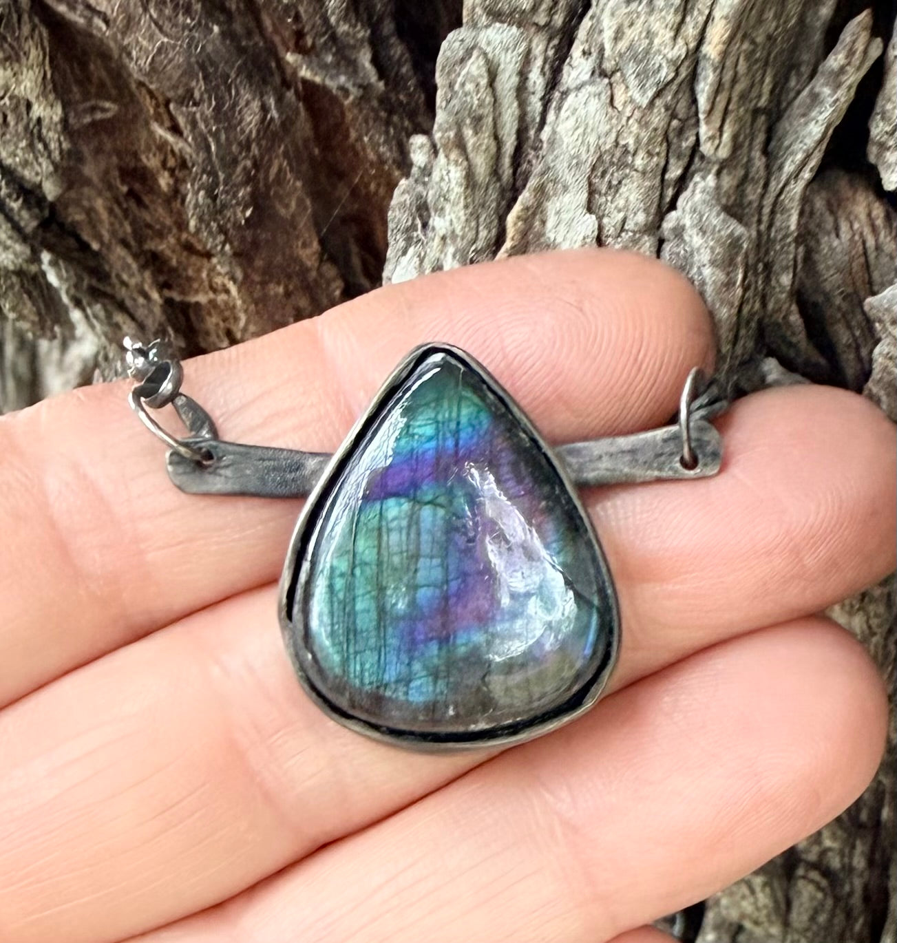 Fire  Labradorite Teardrop Necklace