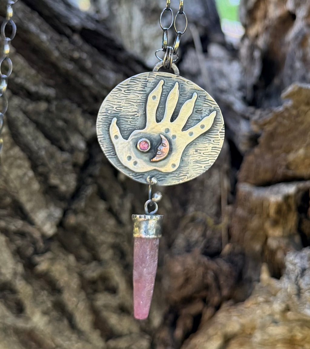 The Night is my Time Opossum Paw Raw Ruby Necklace