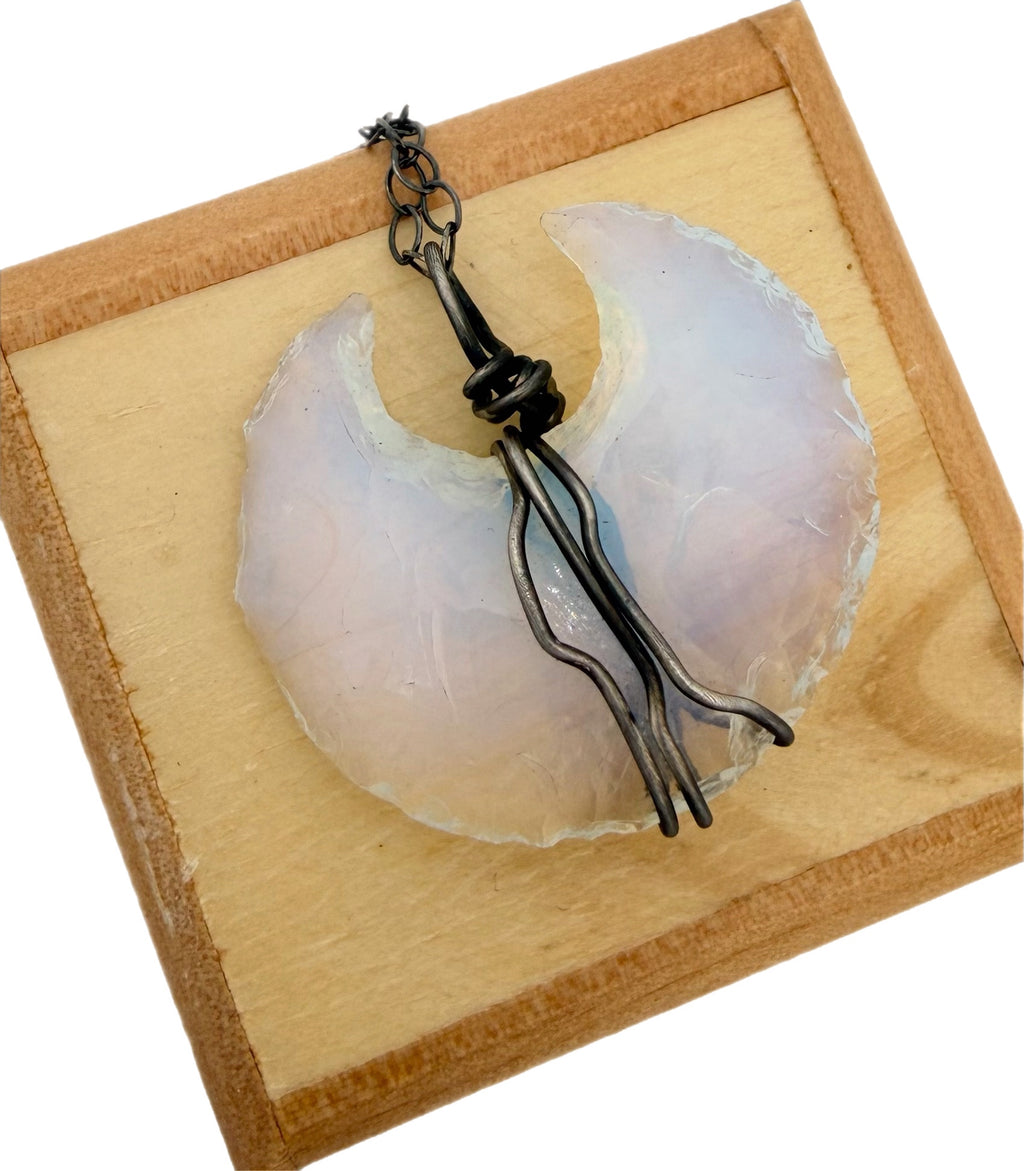 Opalite Crescent Wire Wrapped Pendant