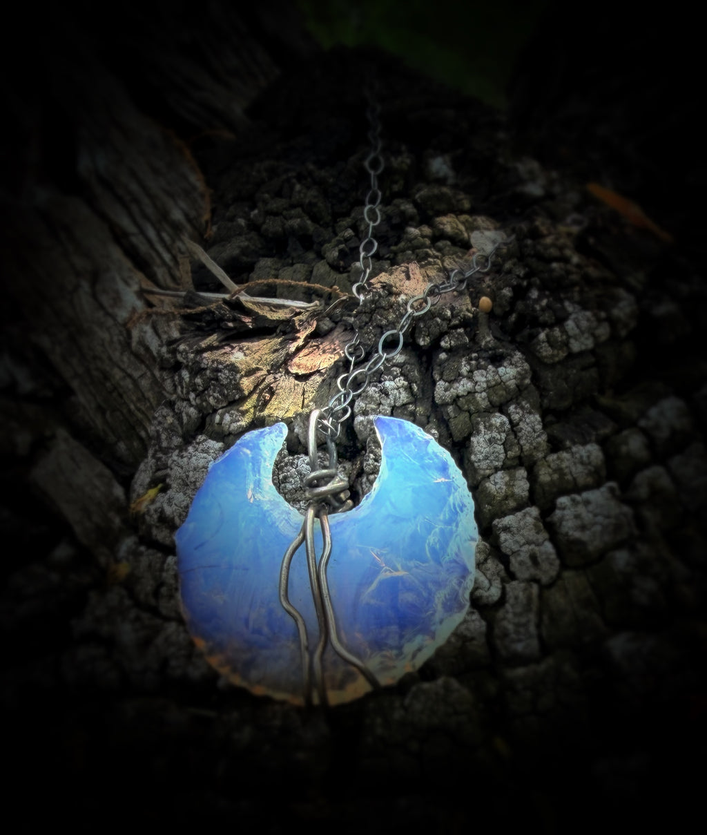 Opalite Crescent Wire Wrapped Pendant