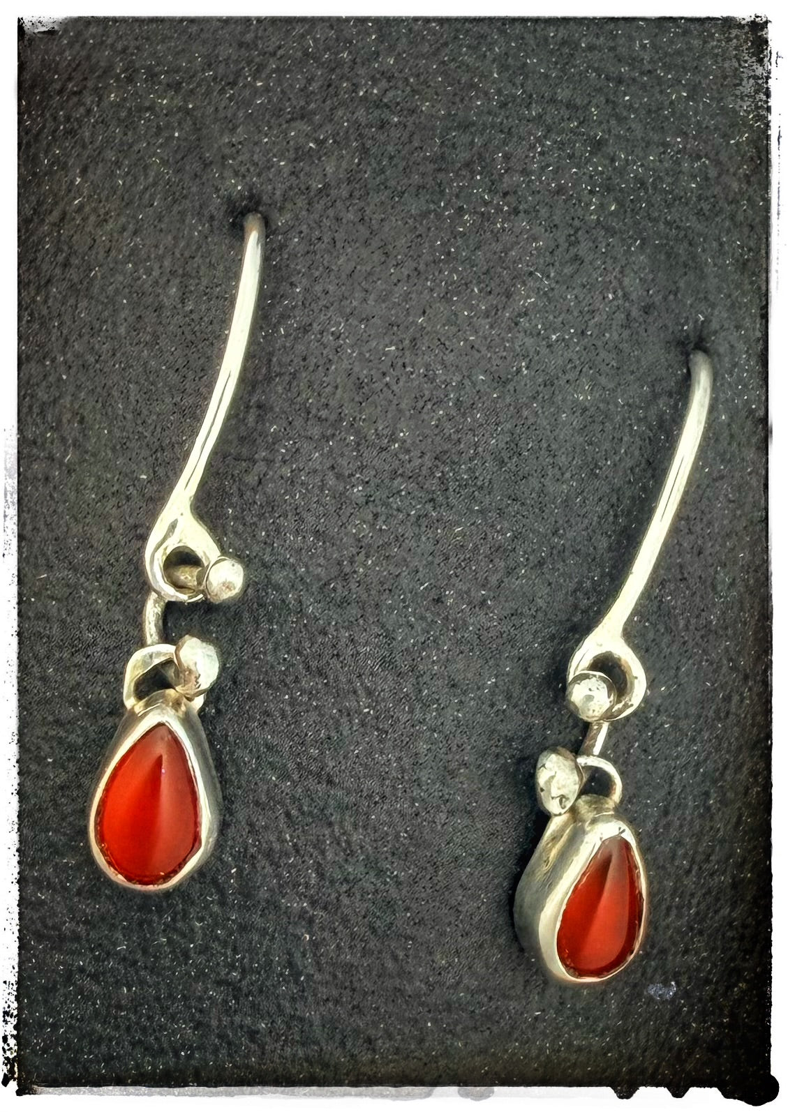 Tiny Carnelian Teardrop Dangle Sterling Silver Earrings