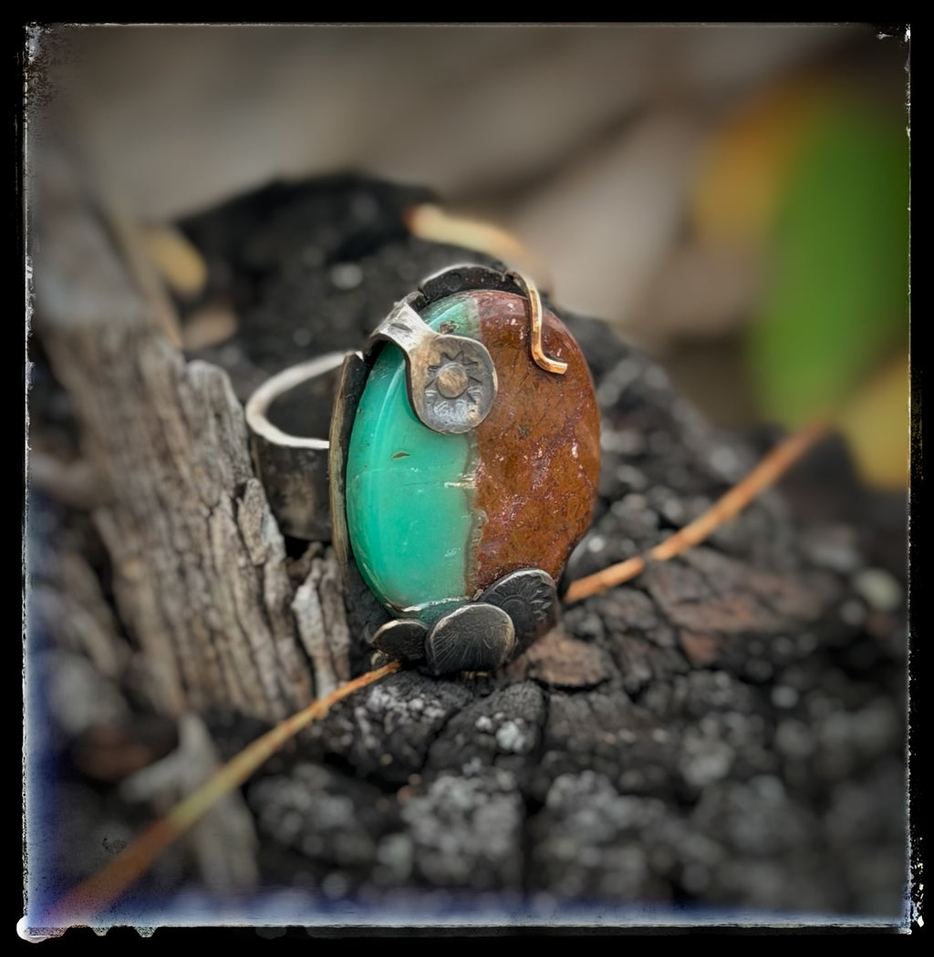 Chrysoprase Sun & Flowers Ring