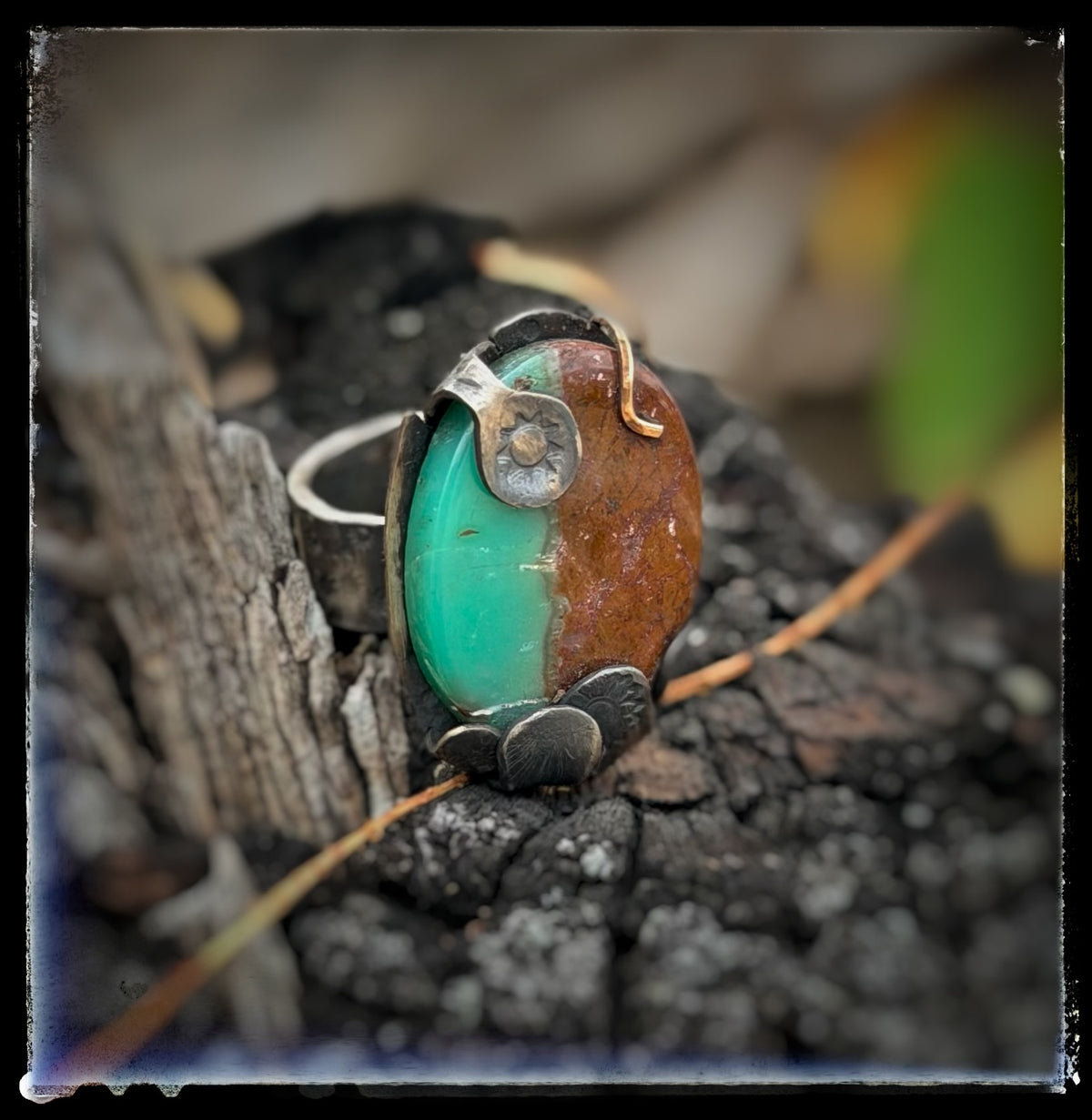 Chrysoprase Sun & Flowers Ring