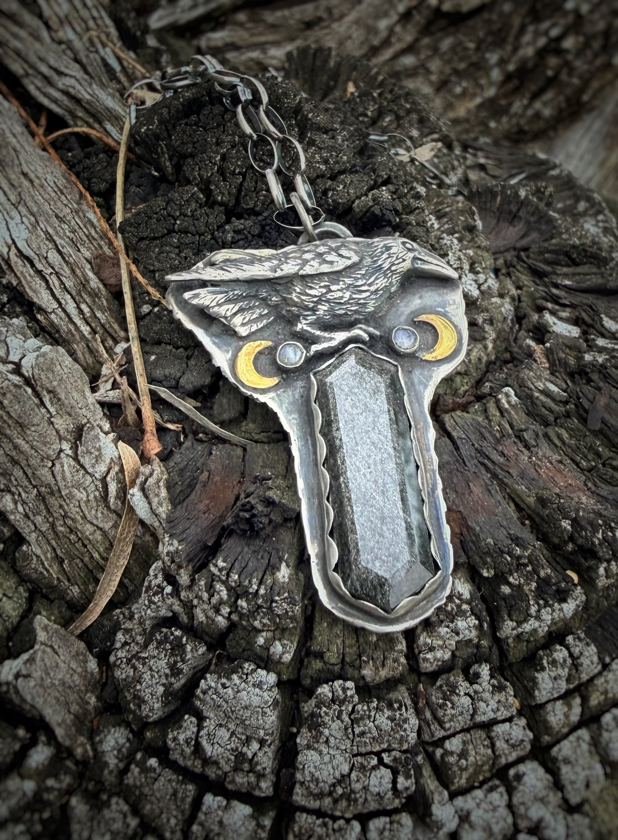 Crow Silver Sheen Obsidian Necklace