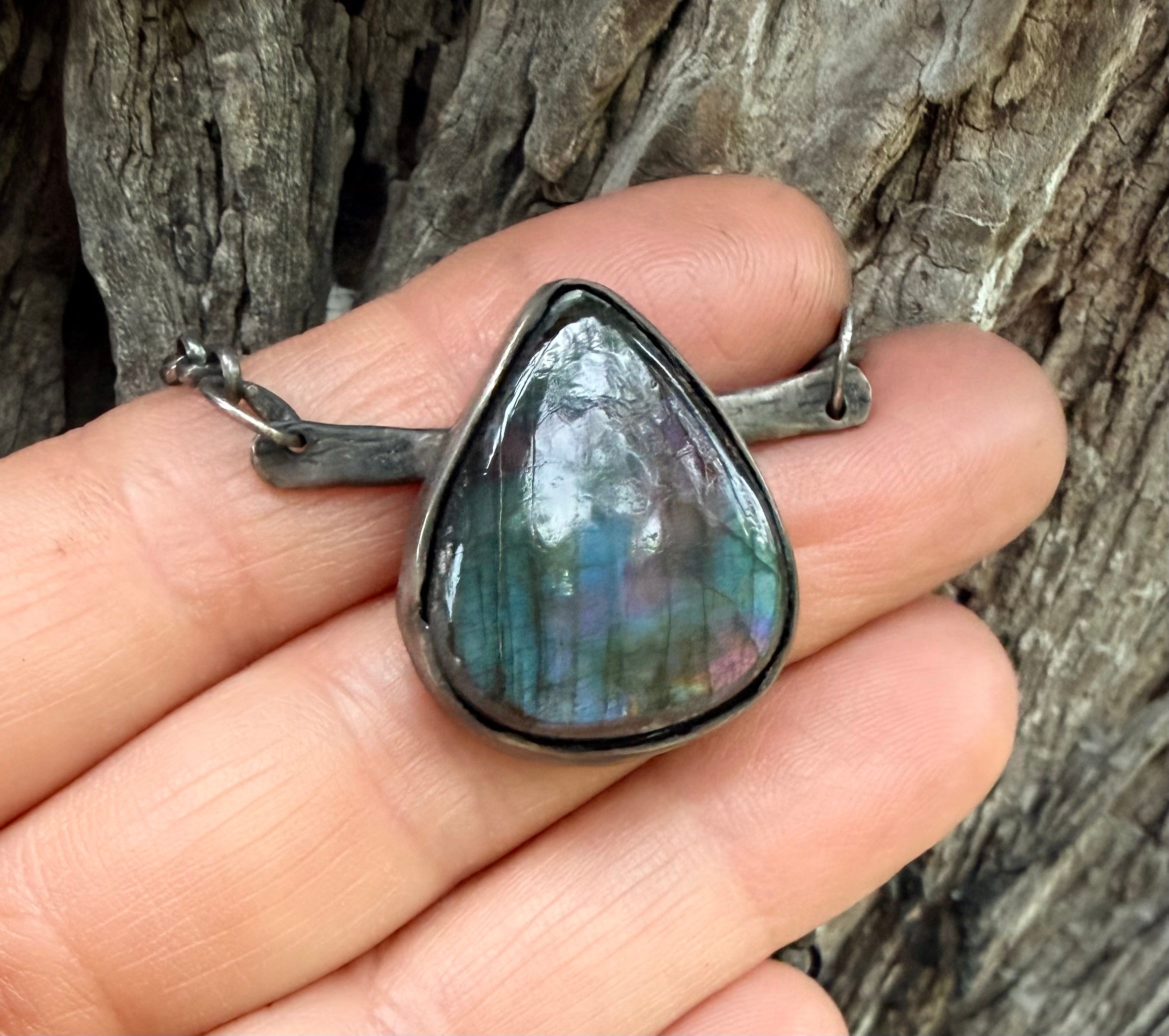 Fire  Labradorite Teardrop Necklace