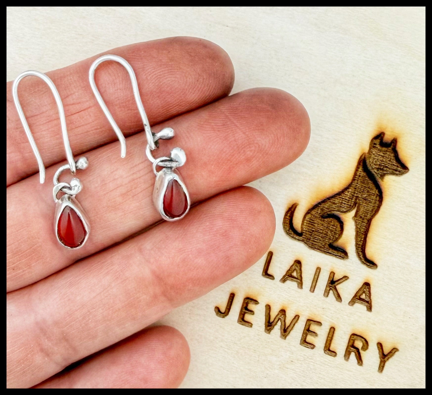 Tiny Carnelian Teardrop Dangle Sterling Silver Earrings