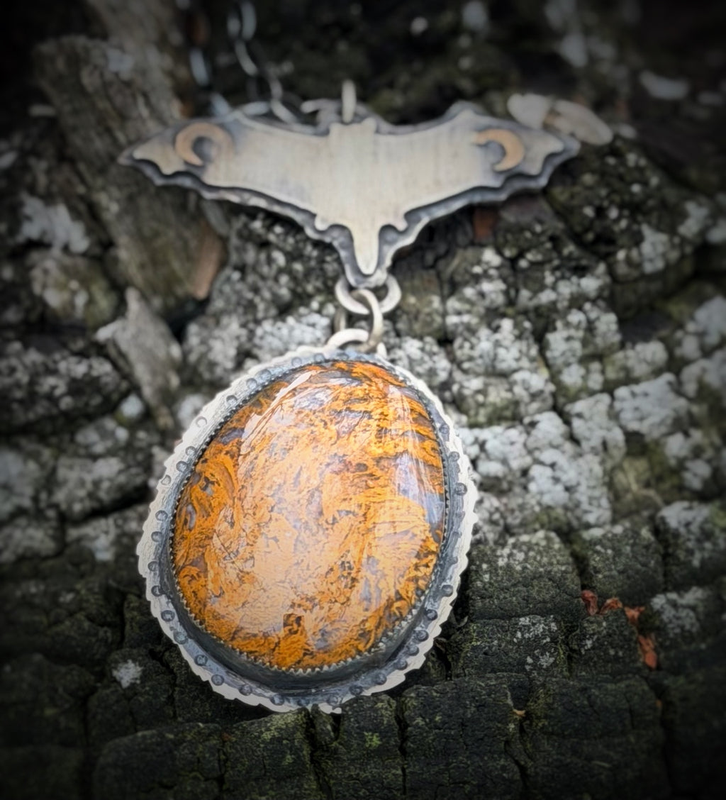 Texas Moss Agate Bat Stars at Night Necklace