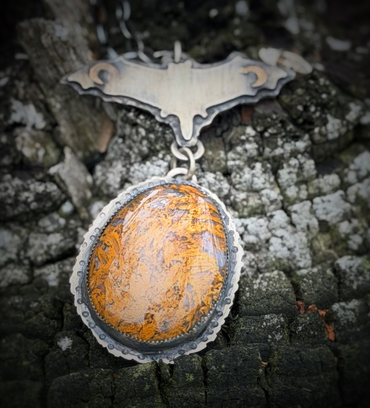 Texas Moss Agate Bat Stars at Night Necklace