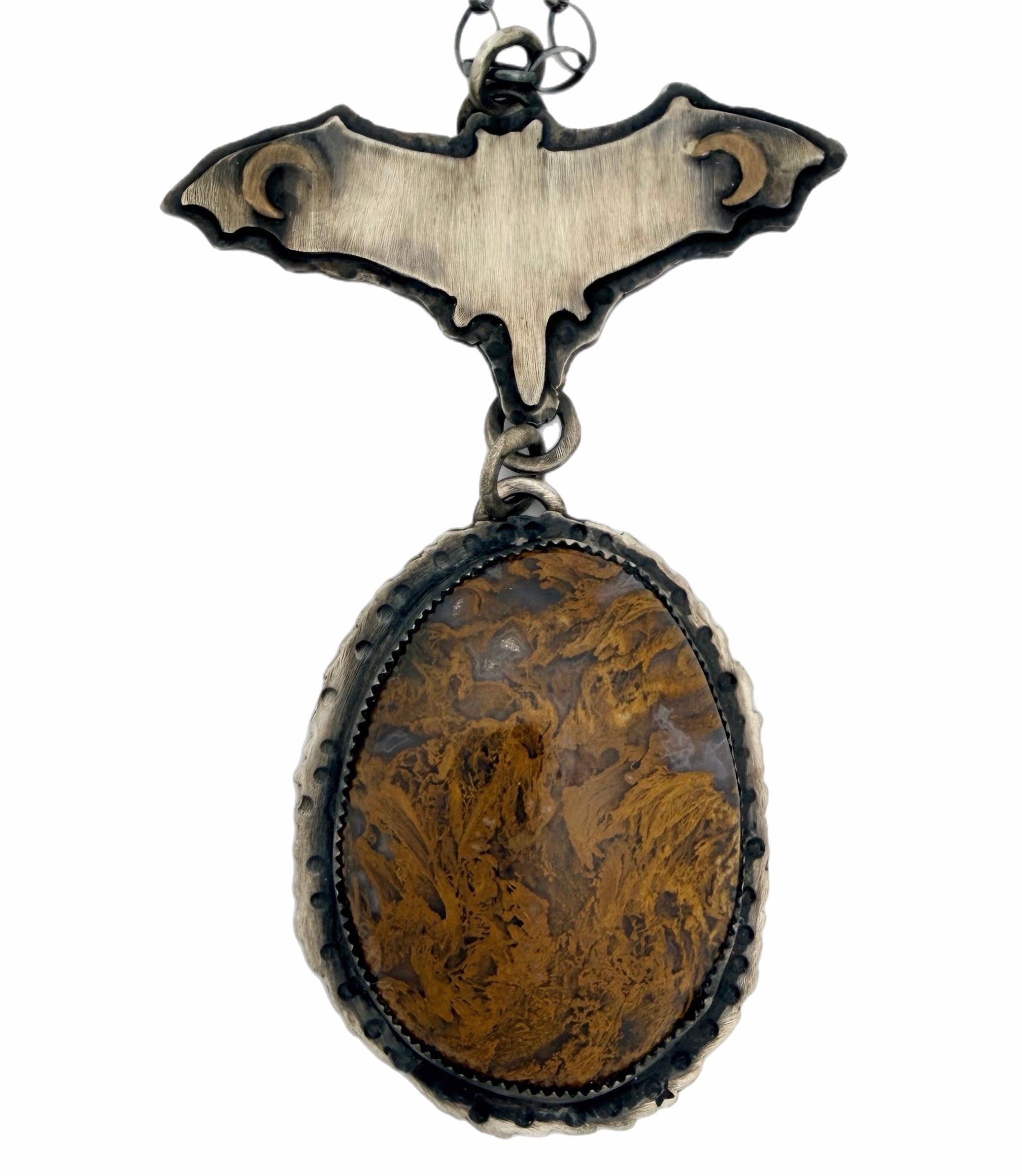 Texas Moss Agate Bat Stars at Night Necklace