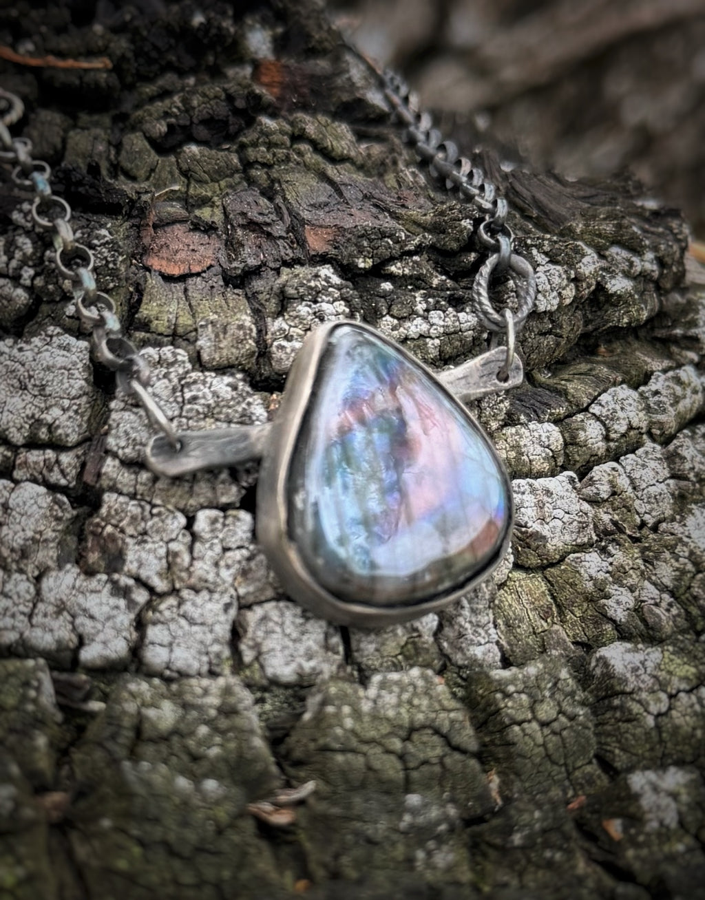 Fire  Labradorite Teardrop Necklace