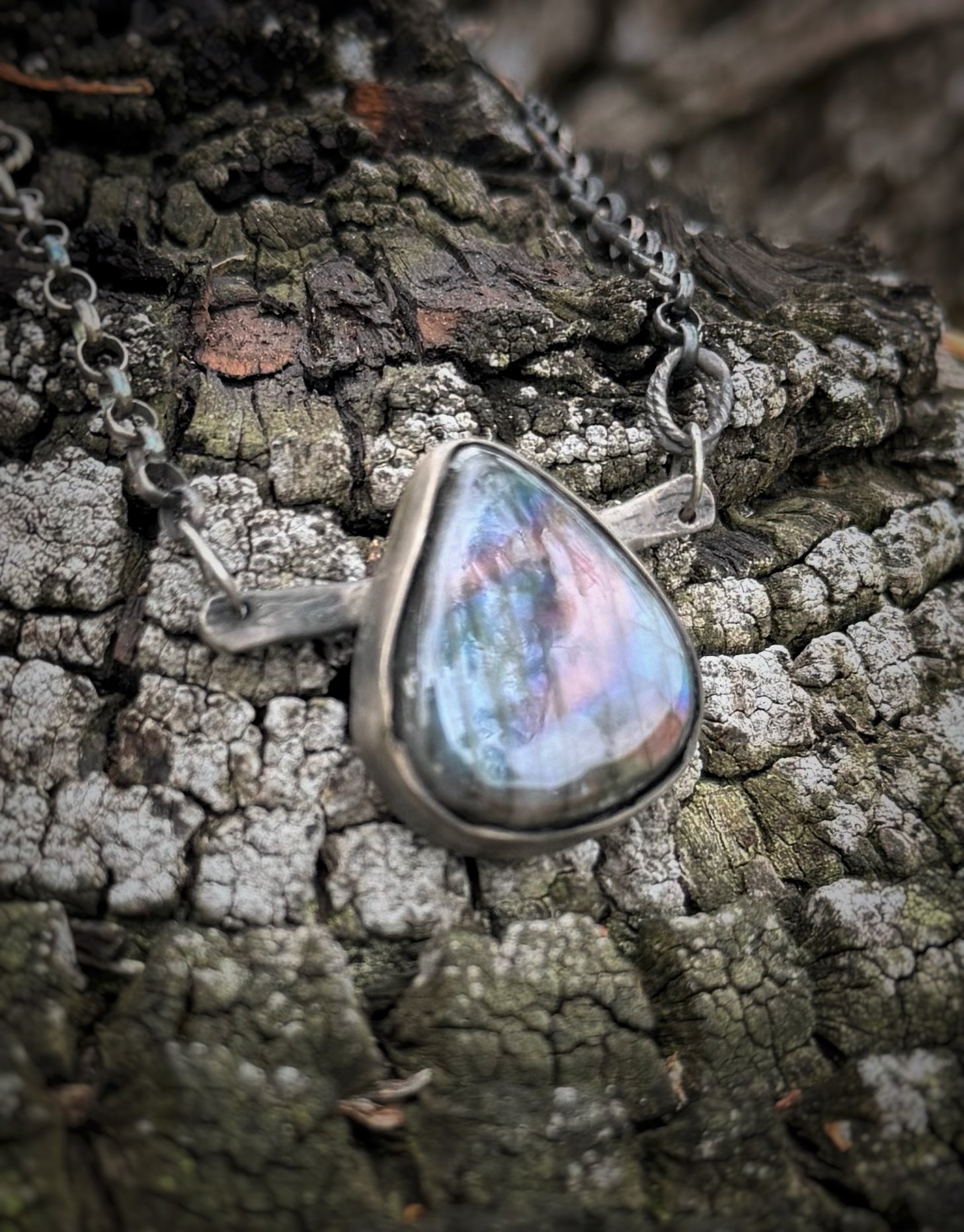 Fire  Labradorite Teardrop Necklace
