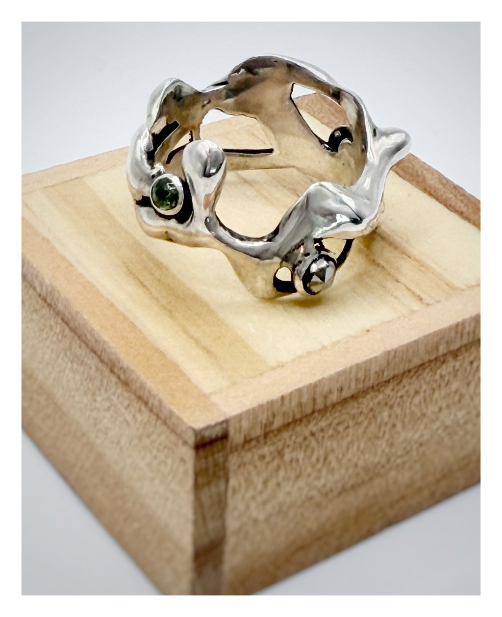 Sculptural Wide Sterling Silver Gloop Ring with Rose-Cut Pyrite gemstones