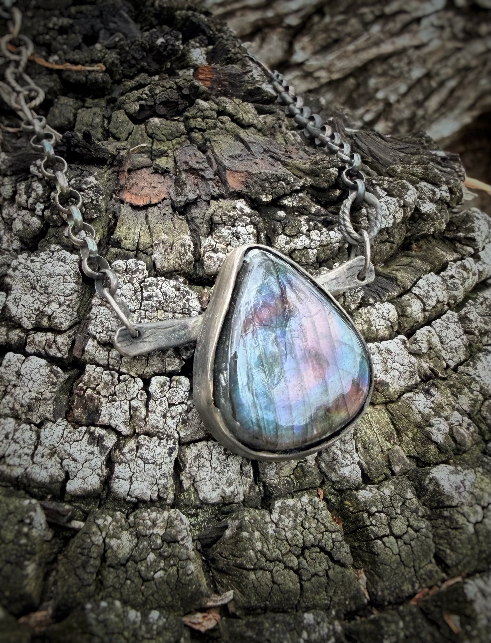 Fire  Labradorite Teardrop Necklace