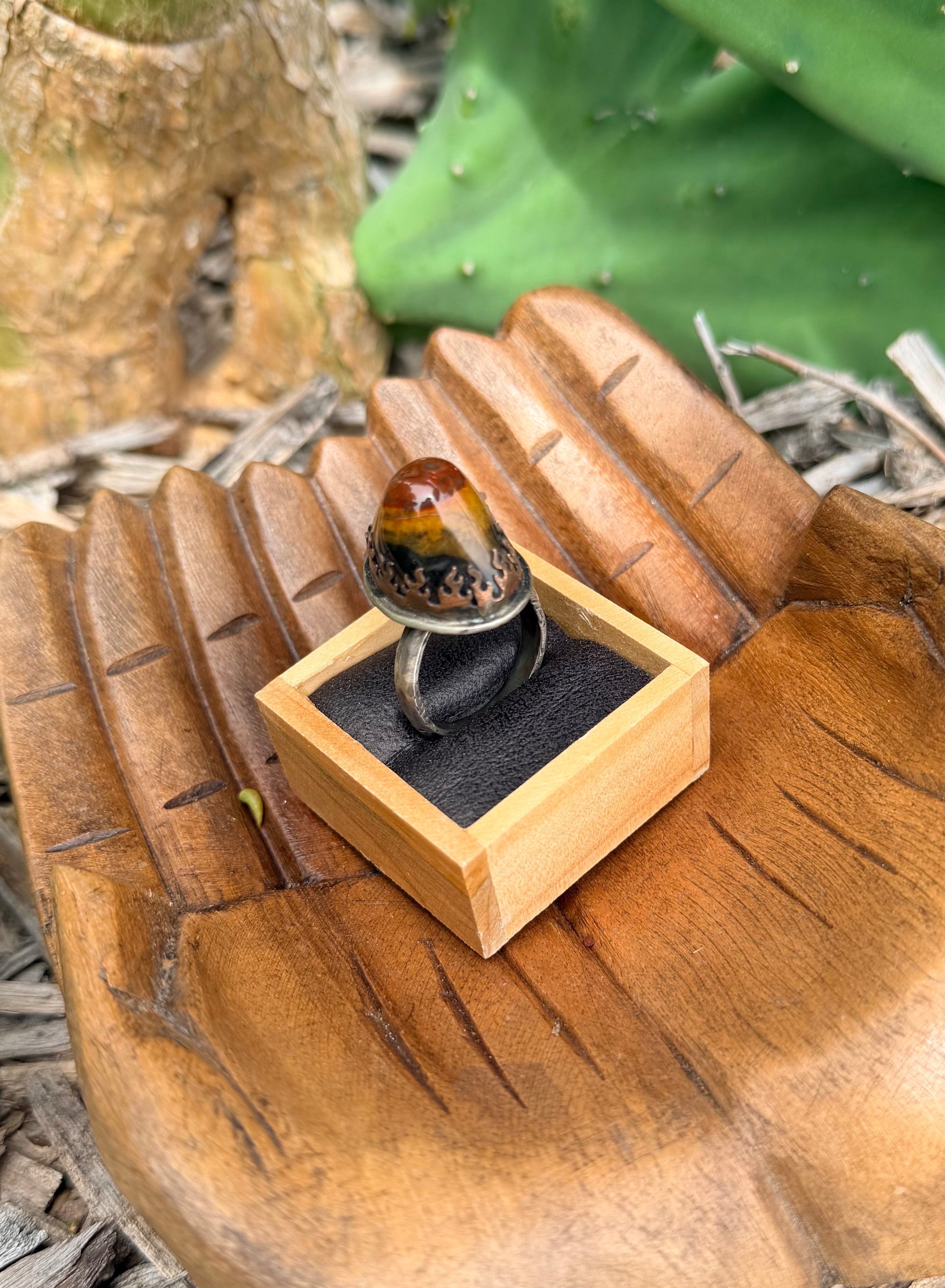Fire Bezel Agate Ring