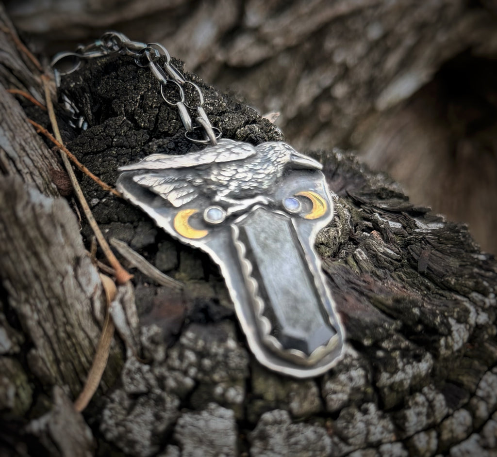 Crow Silver Sheen Obsidian Necklace